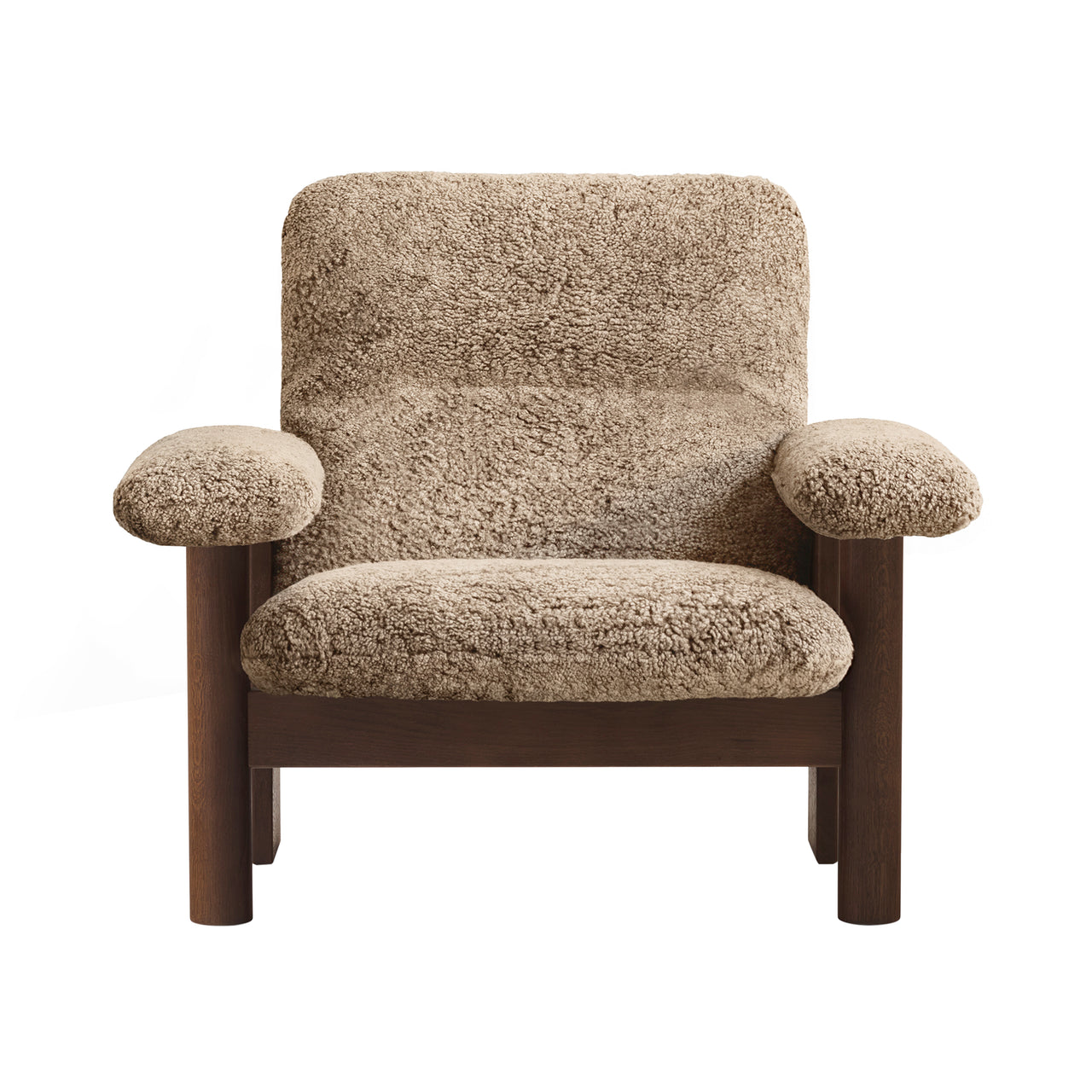 Brasília Lounge Chair: Upholstered + Walnut + Sheepskin Sahara