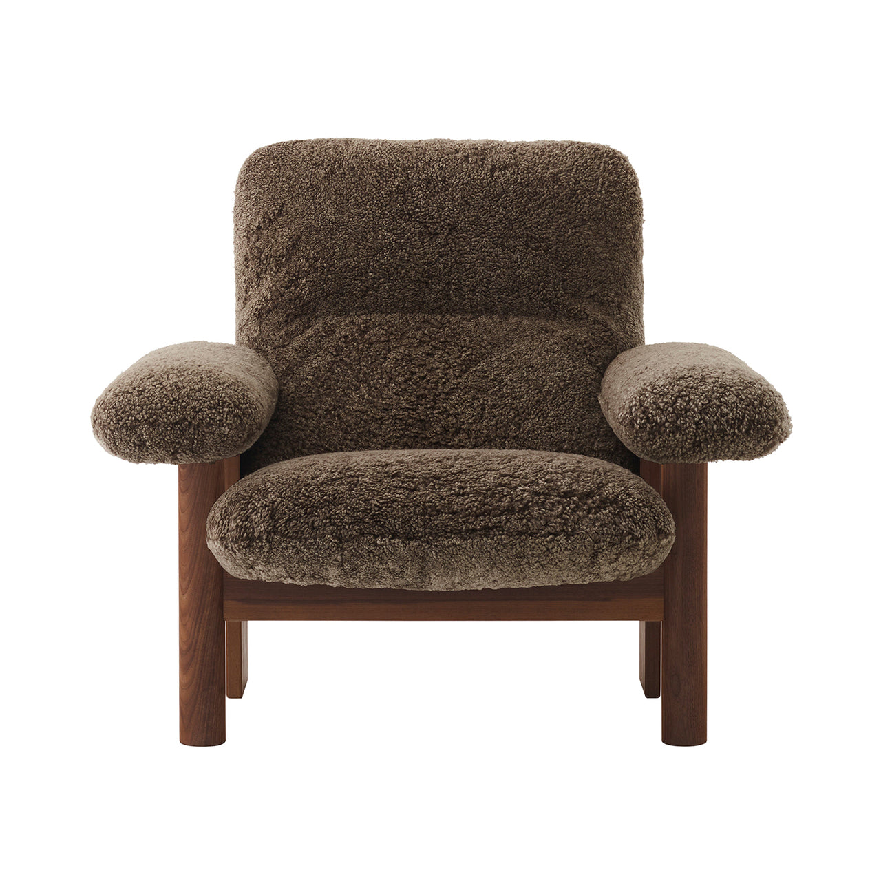 Brasilia Lounge Chair: High Back Upholstered + Dark Stained Oak + Sheepskin Root