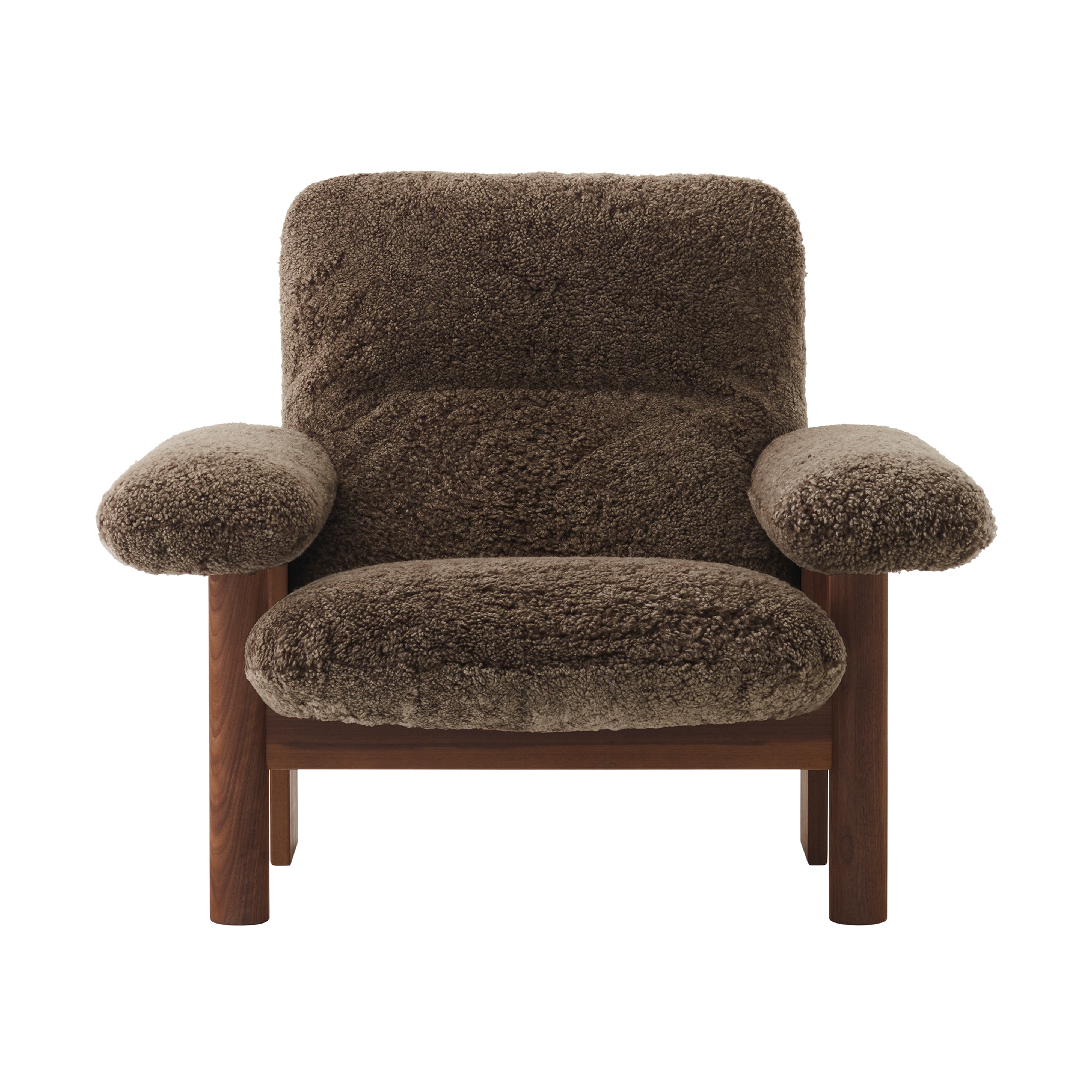 Brasília Lounge Chair: Upholstered + Dark Stained Oak + Sheepskin Root