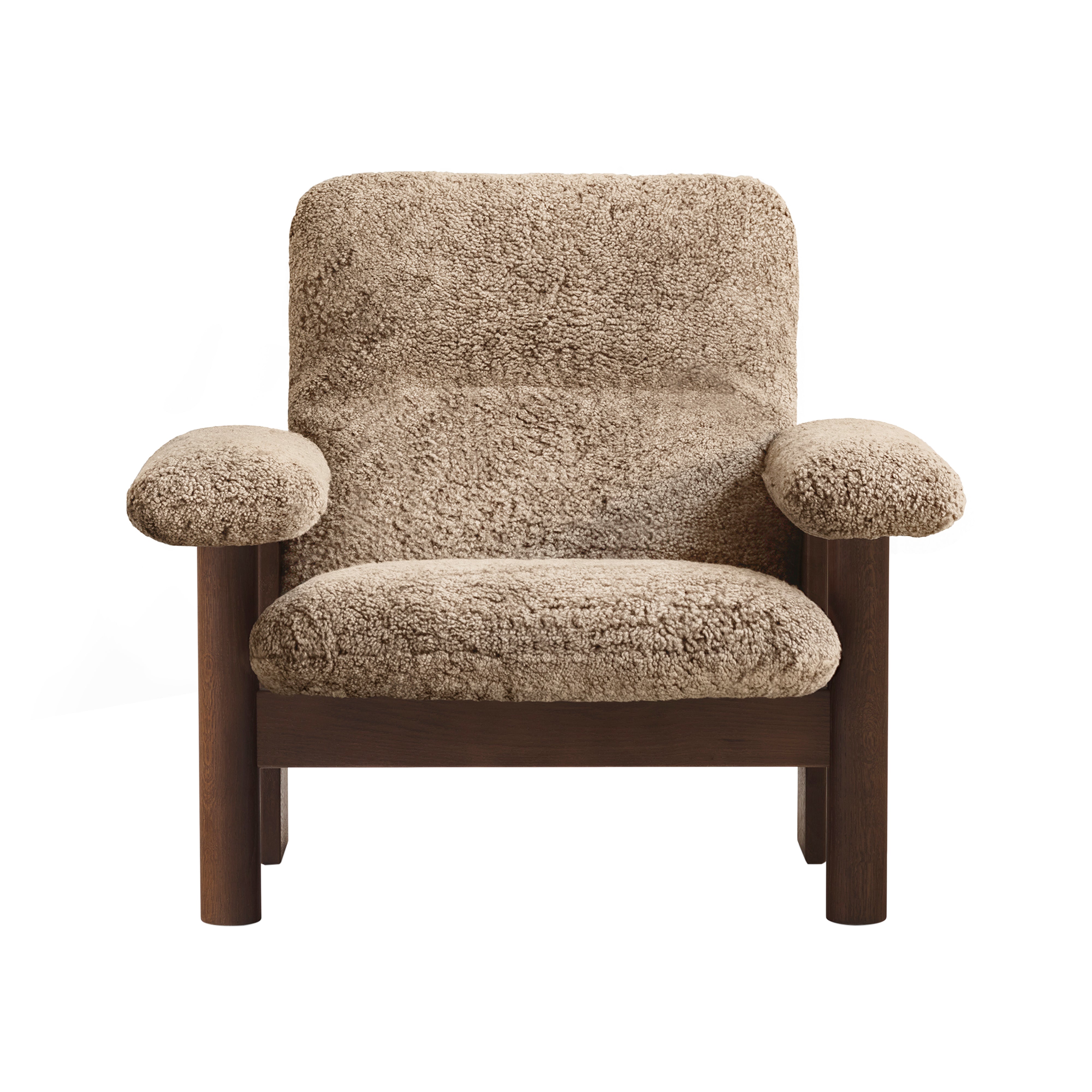 Brasília Lounge Chair: Upholstered + Walnut + Sheepskin Sahara