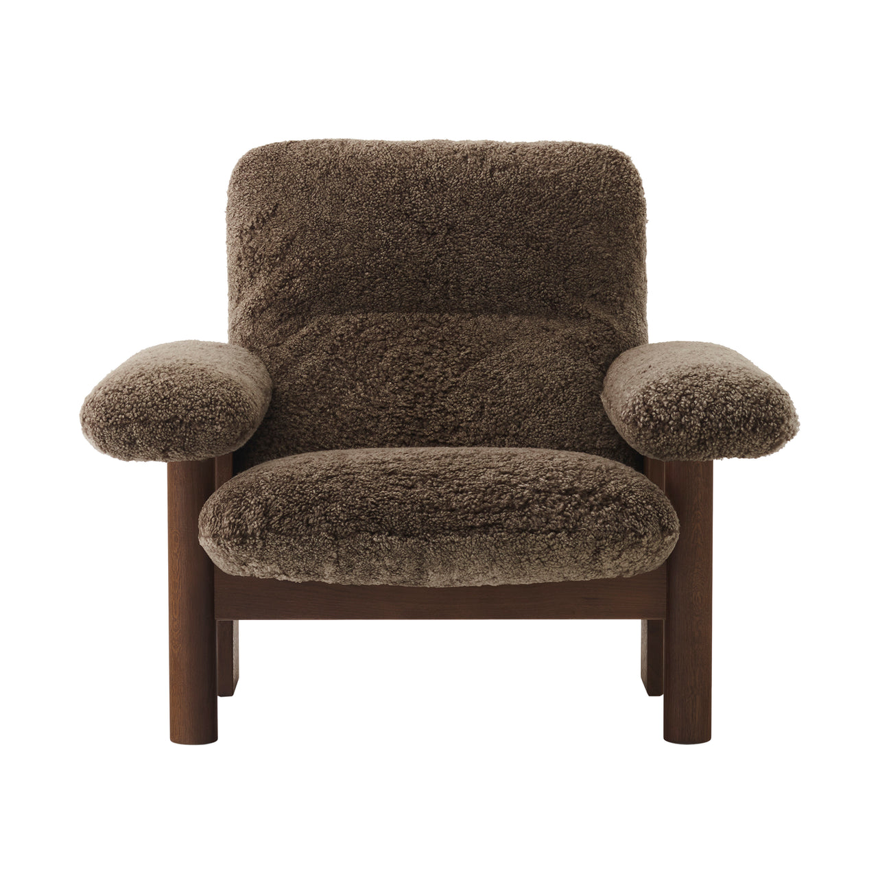 Brasília Lounge Chair: Upholstered + Walnut + Sheepskin Root