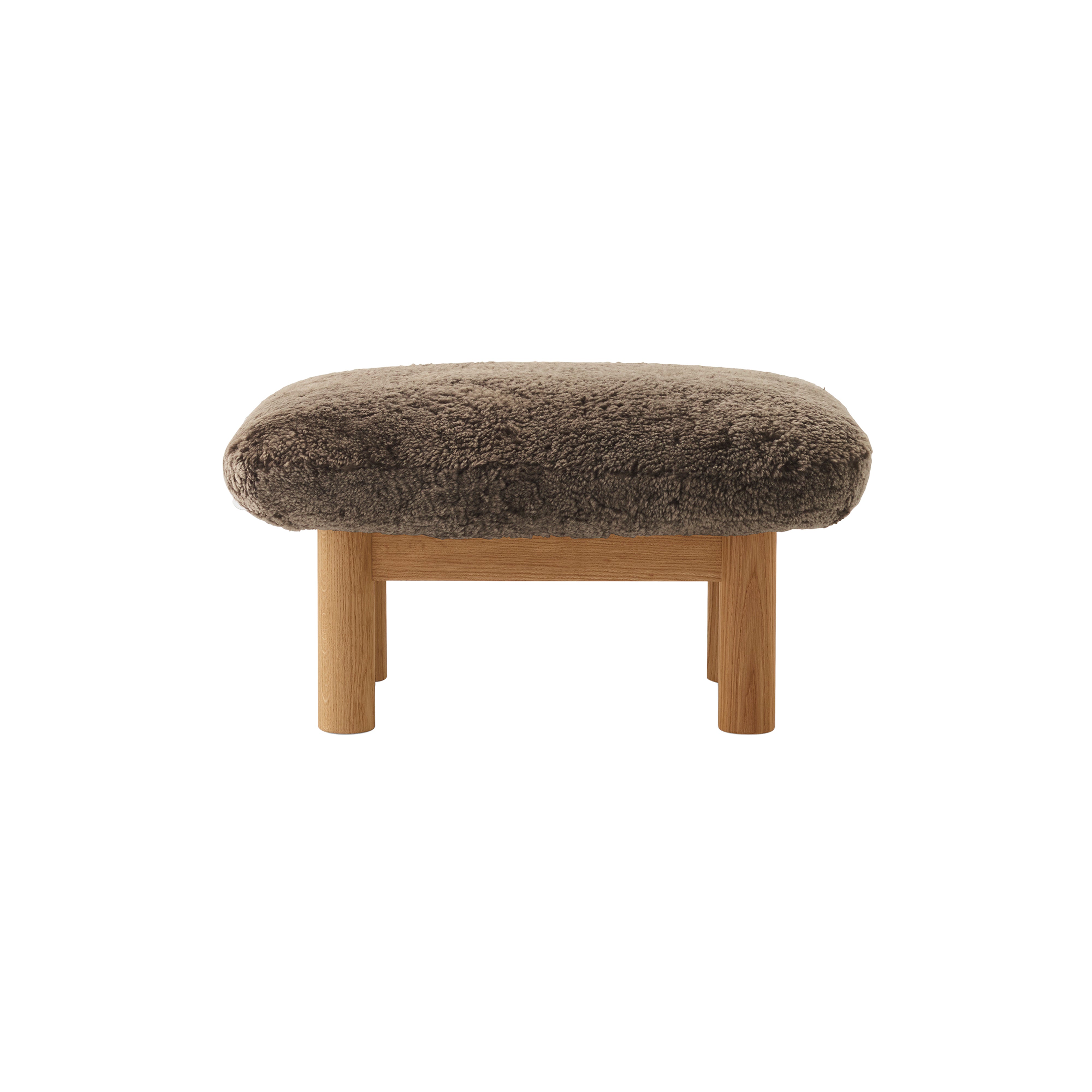 Brasília Ottoman: Upholstered + Natural Oak + Sheepskin Root