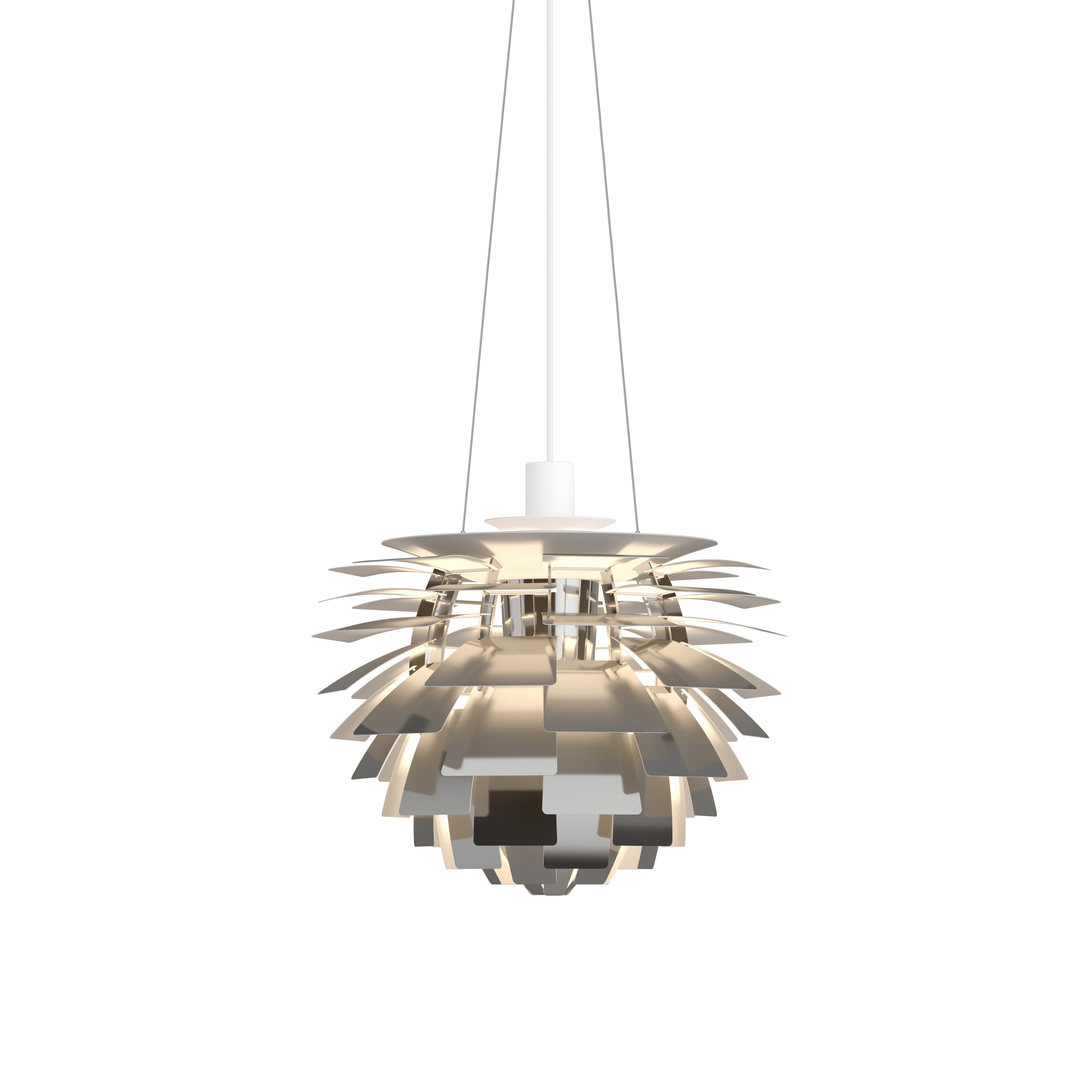 PH Artichoke Pendant: Small + Stainless Steel + White