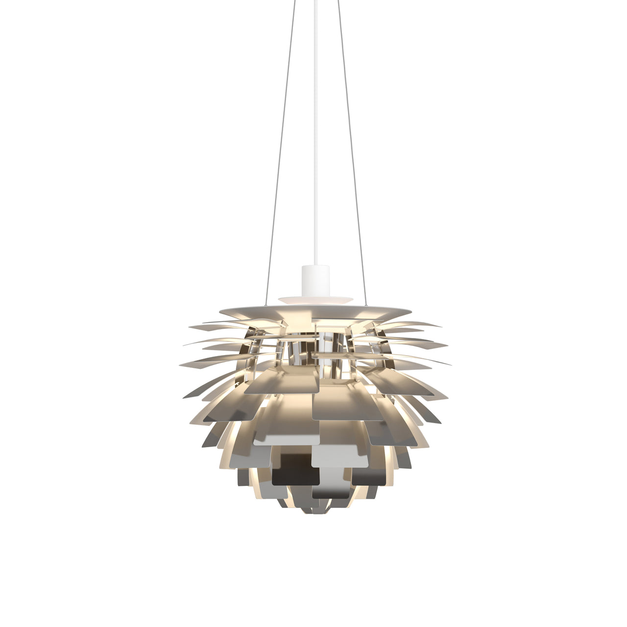 PH Artichoke Pendant: Small + Stainless Steel + White