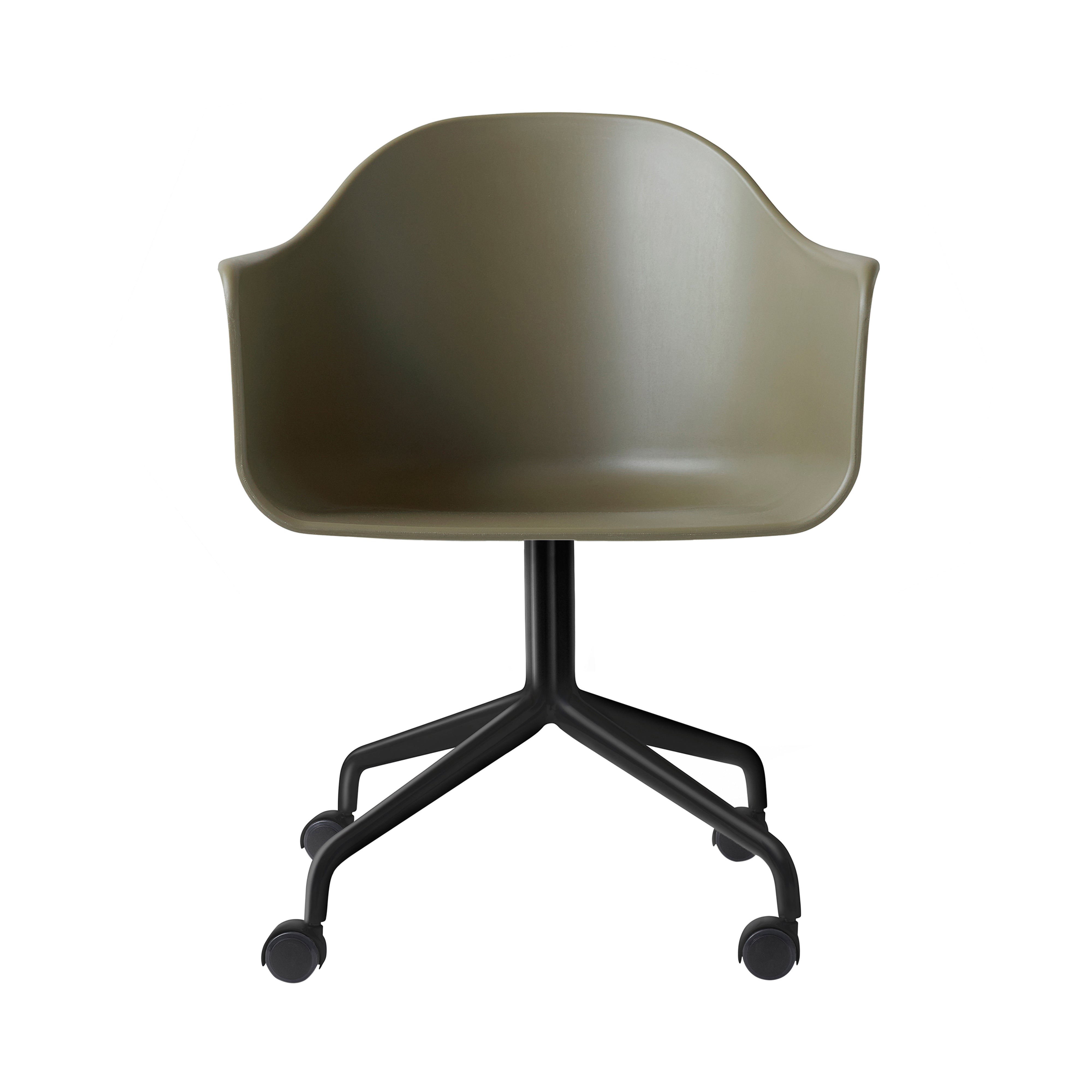 Harbour Dining Chair Star Base with Casters: Black Steel + Olive