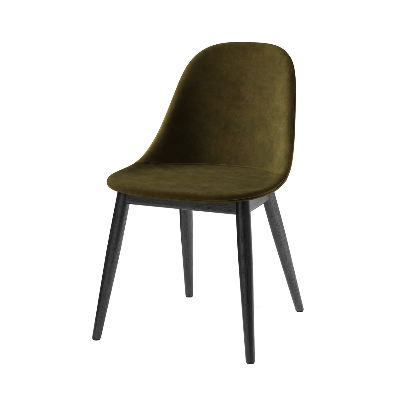 Harbour Side Chair: Wood Base Upholstered + Black Oak + Champion 035