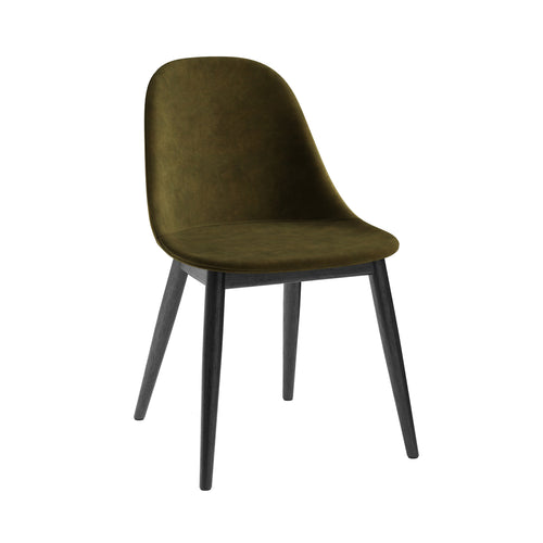 Harbour Side Chair: Wood Base Upholstered + Black Oak + Champion 035
