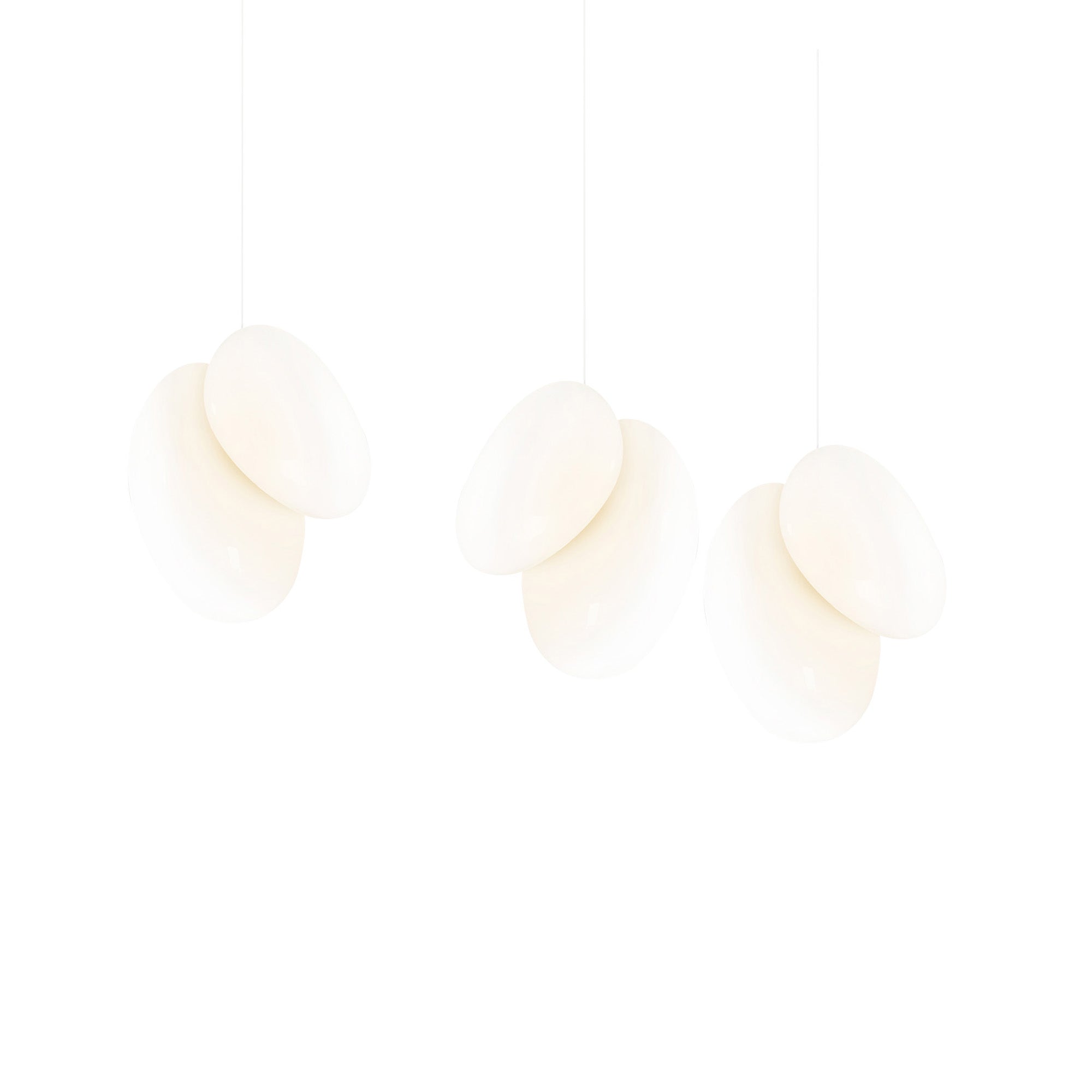 Pebble Linear 3 Pendant Light: A + Pearl + Pearl + White Sandtex