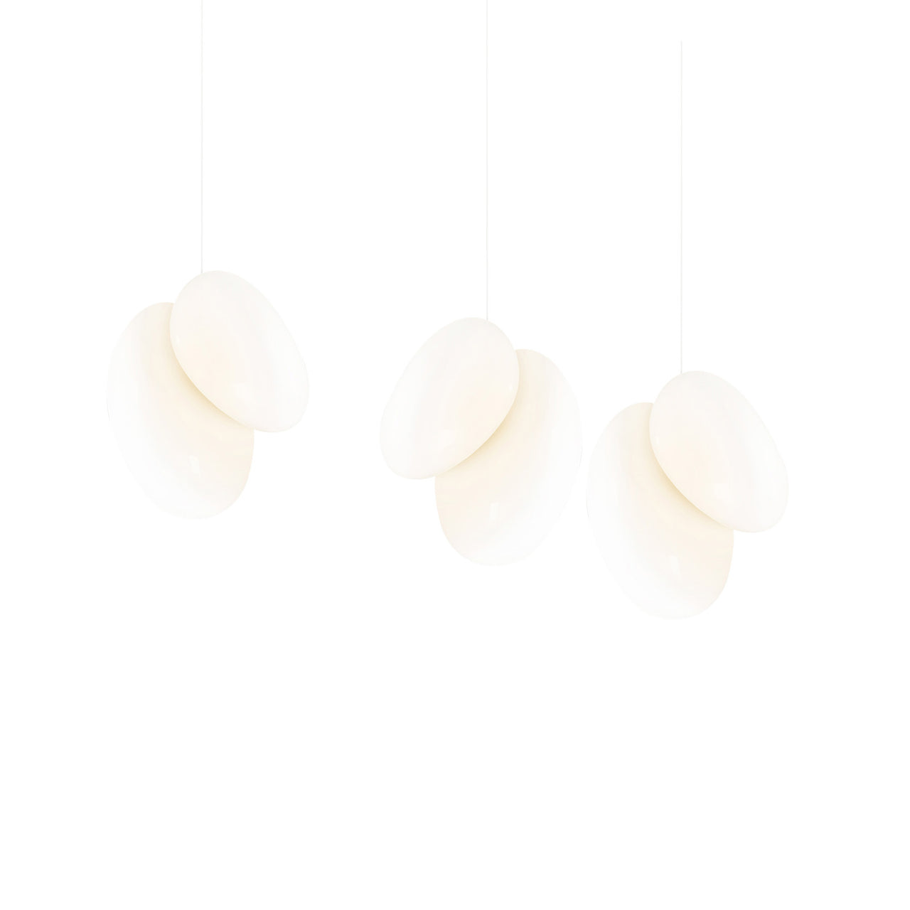 Pebble Linear 3 Pendant Light: A + Pearl + Pearl + White Sandtex