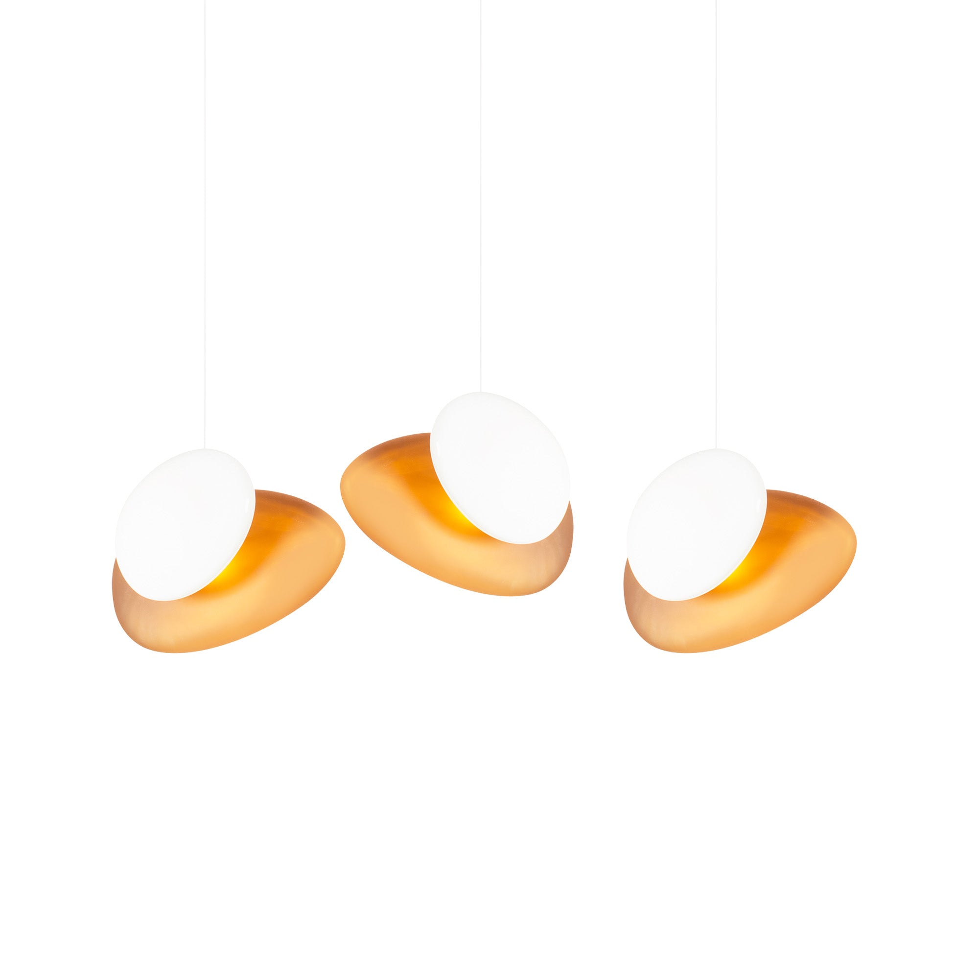Pebble Linear 3 Pendant Light: B + Citrine + Pearl + White Sandtex