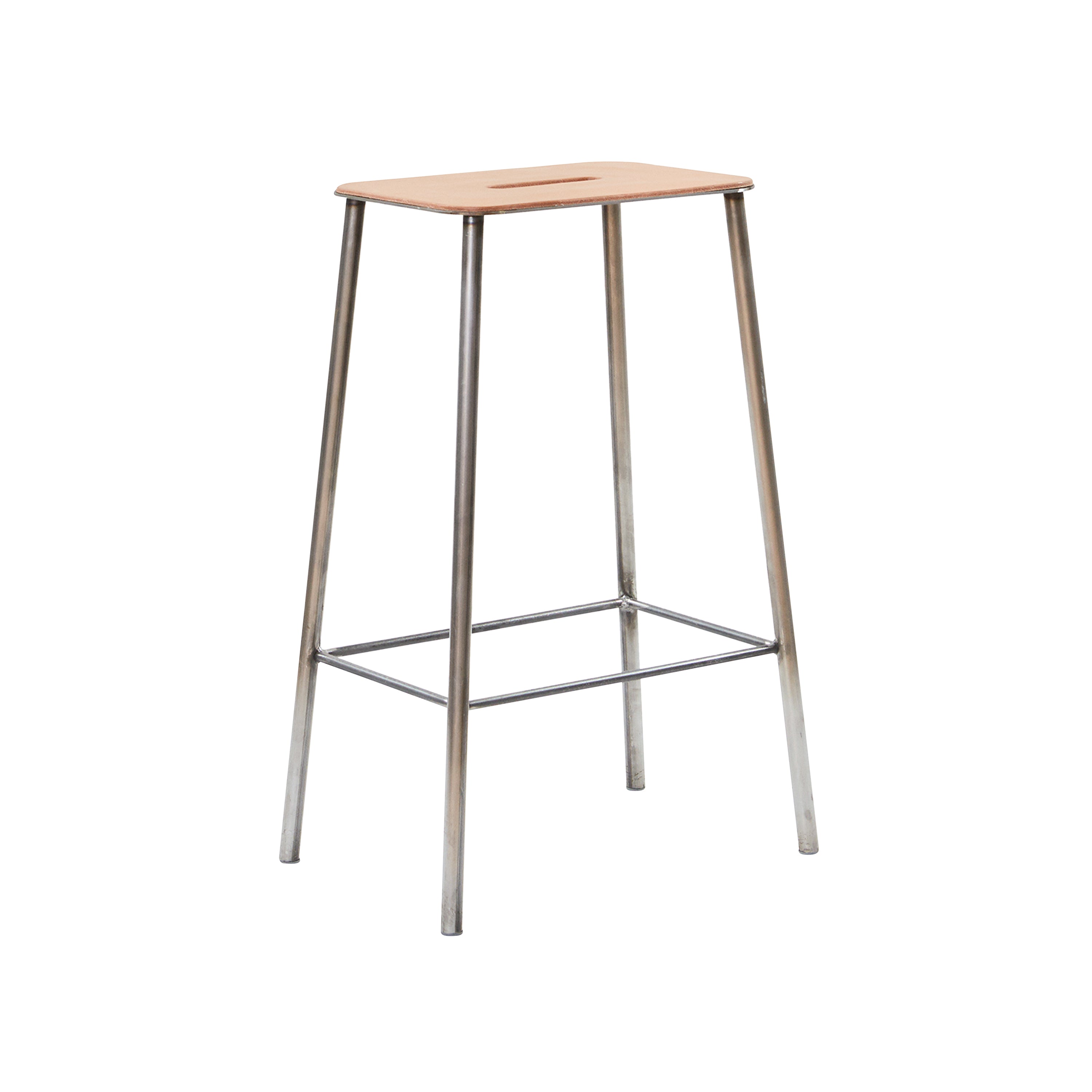 Adam Stool: Upholstered + Counter + Raw Steel + Natural Leather