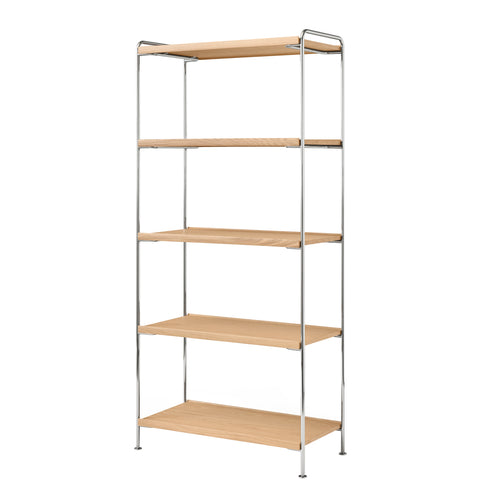 Alima Storage Shelving: NDS6 + Chrome + Lacquered Oak