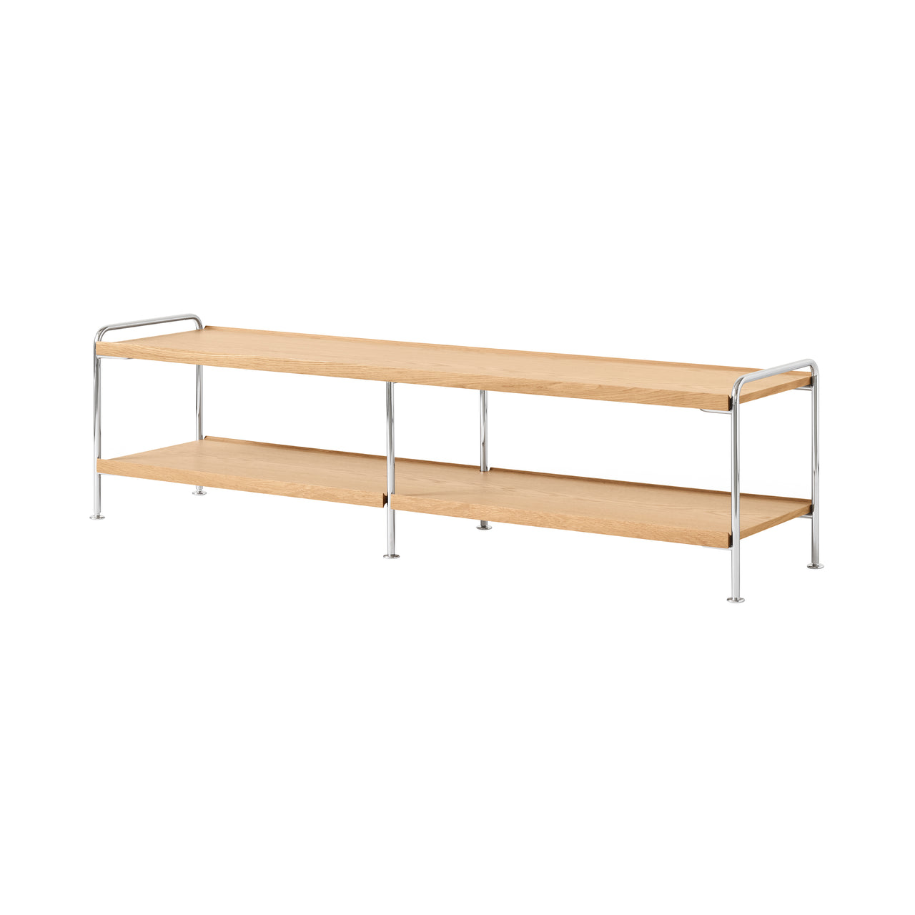 Alima Storage Shelving: NDS4 + Chrome + Lacquered Oak