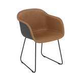 Fiber Armchair: Sled Base Front Upholstered + Recycled Shell + Black + Anthracite Black