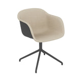 Fiber Armchair Swivel Base with Return: Front Upholstered + Recycled Shell + Anthracite Black + Black