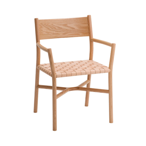 Ariake Armchair: Leather Strap + Beige + Natural Oak