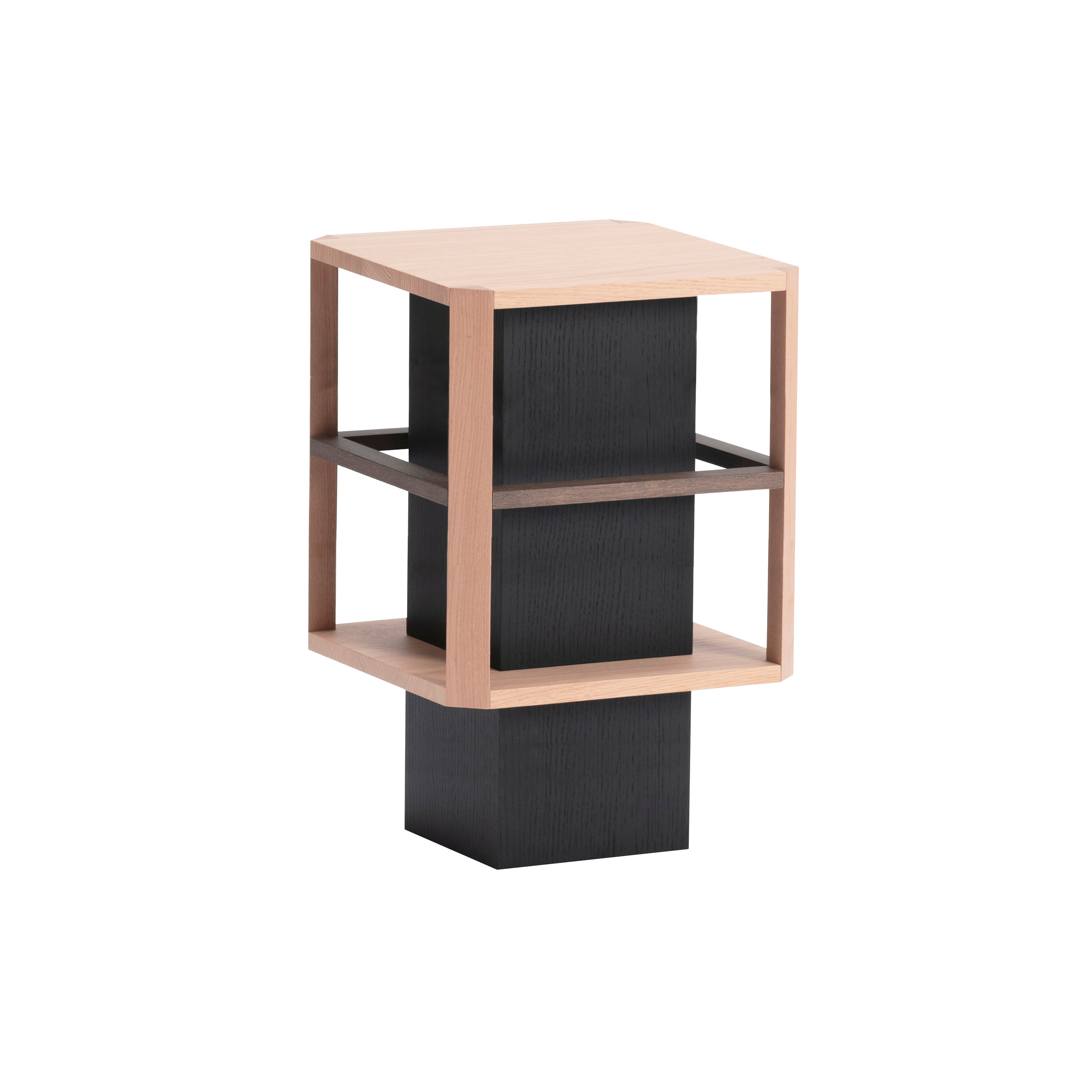 Lantern Side Table: Tall + White Oak + Smoke Oak + Sumi Ash