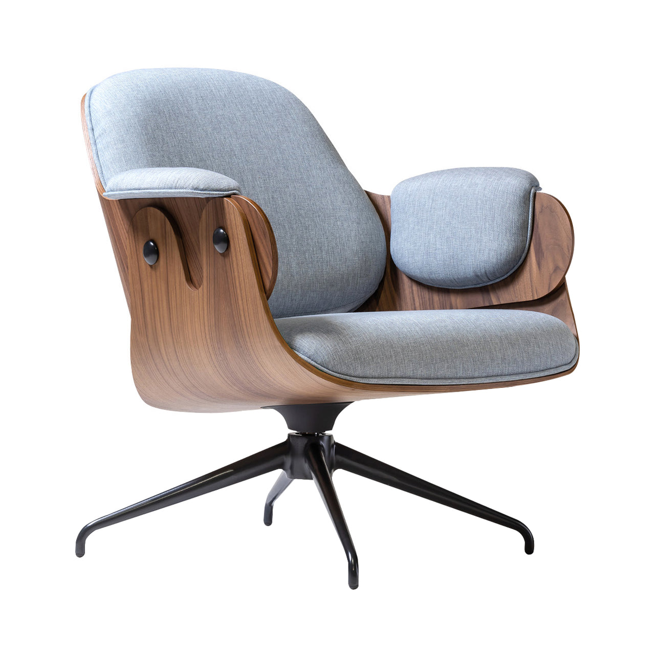 Low Lounger Chair with Swivel Base: Walnut Nature Effect + Anthracite Grey