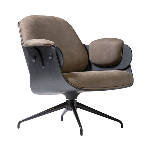 Low Lounger Chair with Swivel Base: Stained Black Ash + Anthracite Grey + Vintage Leather