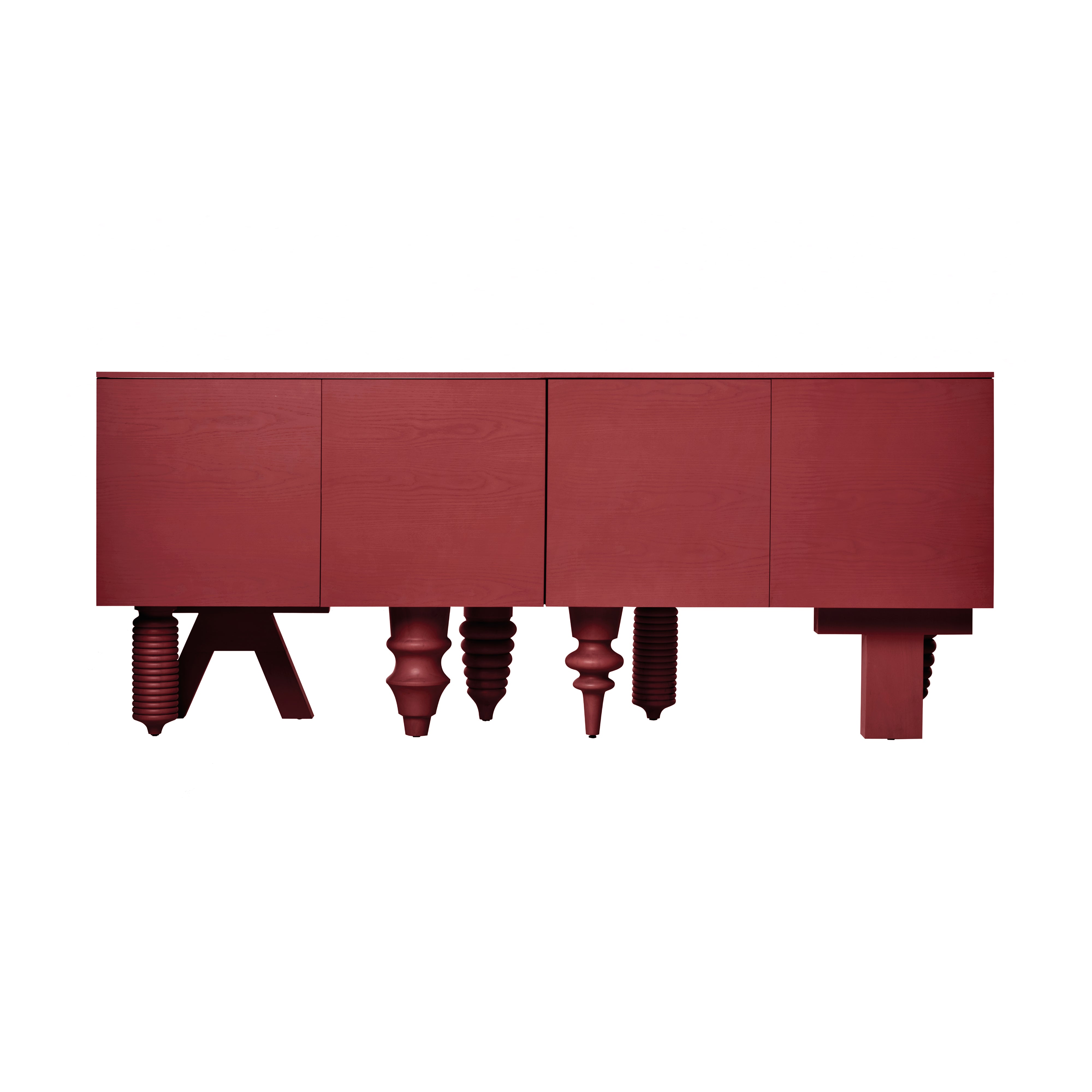 Multileg Cabinet: Berry Red Stained Ash + Configuration 4