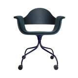 Showtime Swivel Armchair with Castor: Seat Upholstered + Stained Navy Blue + Bluish Grey 