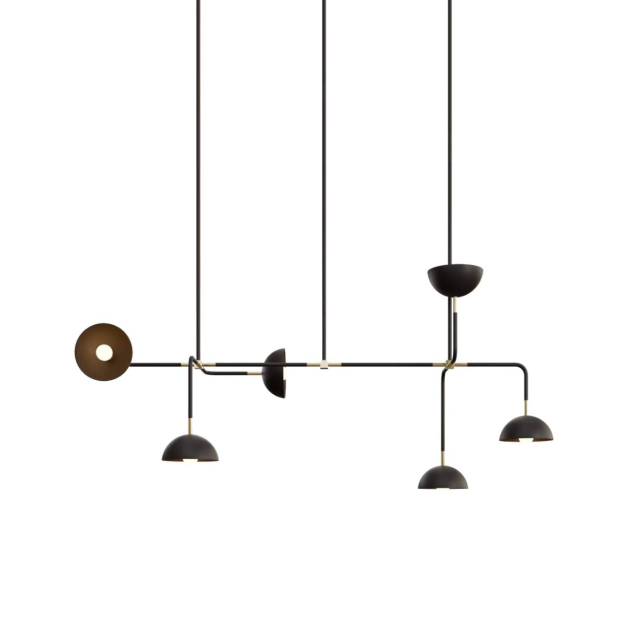 Beaubien Suspension 08 Lamp with Domes: Black + Brass