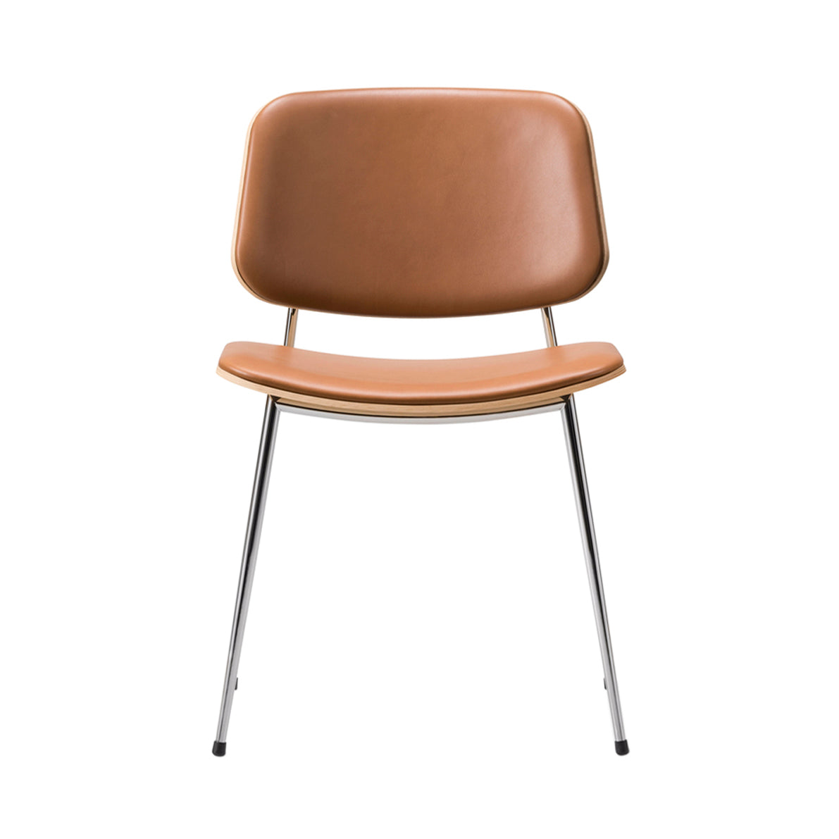 Soborg Metal Base Chair: Seat + Back Upholstered + Lacquered Oak + Chrome