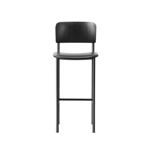 Plan Counter Stool: Seat Upholstered + Black + Black Lacquered Ash