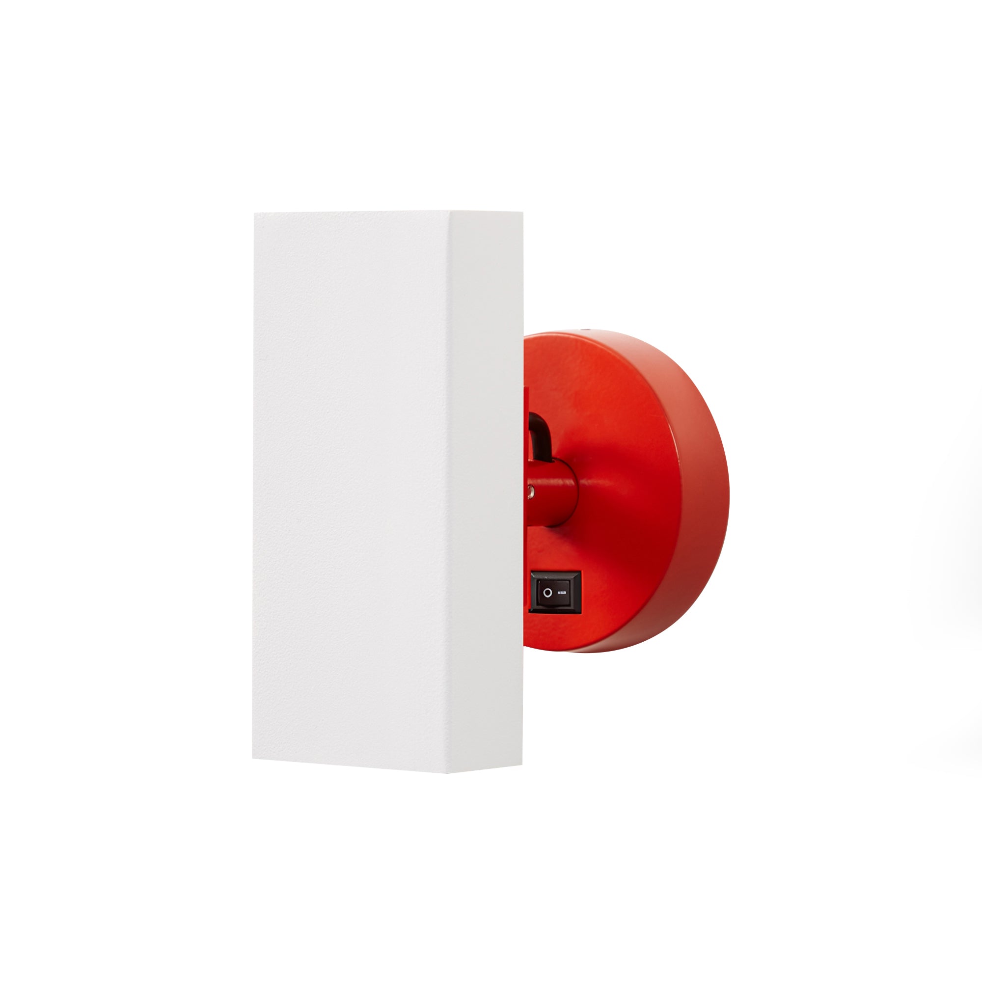 Brim Sconce: Square + With Switch + Matt White + Vermilion