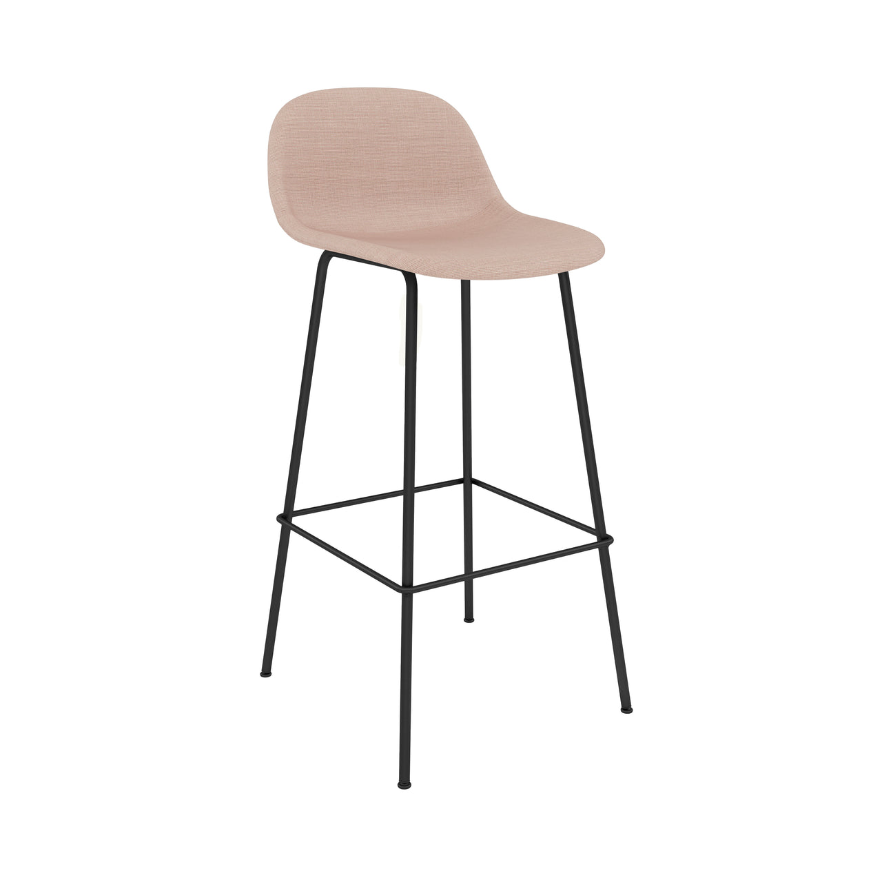 Fiber Bar Stool with Backrest: Tube Base + Upholstered + Black