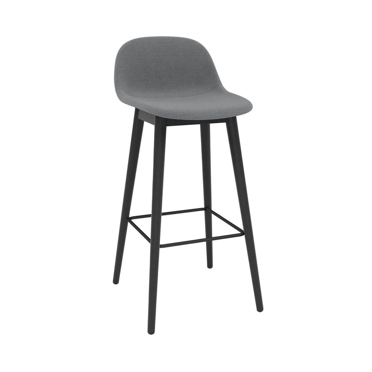 Fiber Bar + Counter Stool with Backrest: Wood Base + Upholstered + Bar + Black