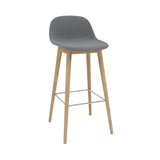 Fiber Bar + Counter Stool with Backrest: Wood Base + Upholstered + Bar + Oak