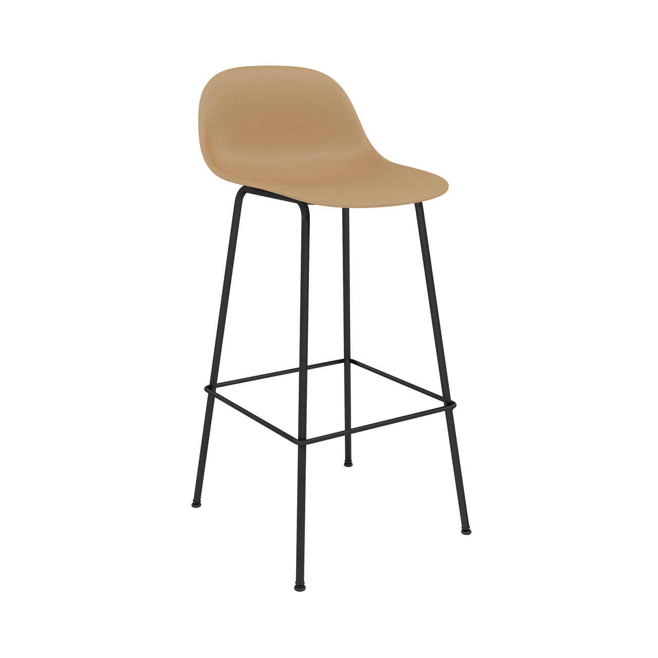 Fiber Bar + Counter Stool with Backrest: Tube Base + Bar + Ochre + Black