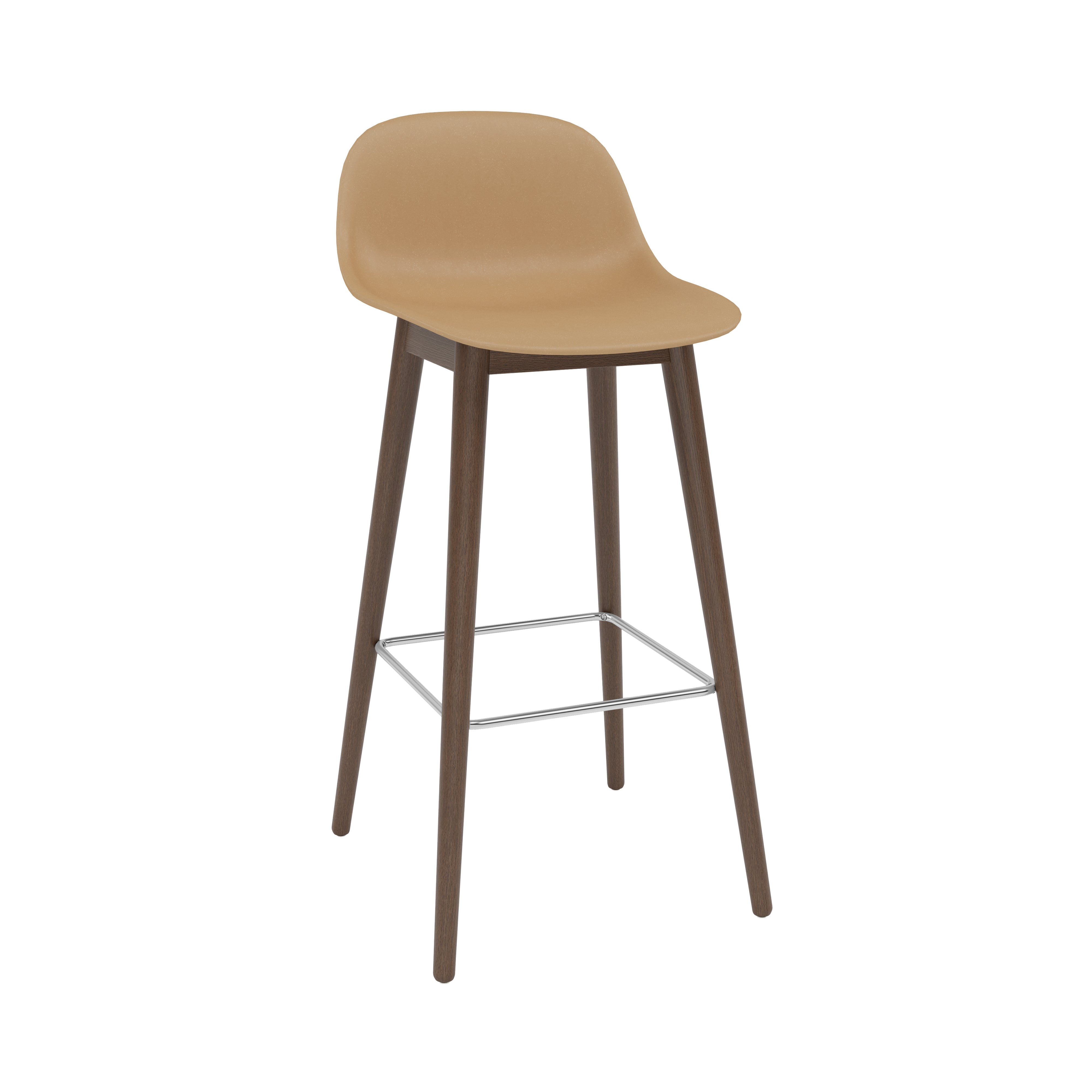 Fiber Bar + Counter Stool with Backrest: Wood Base + Bar + Stained Dark Brown + Ochre