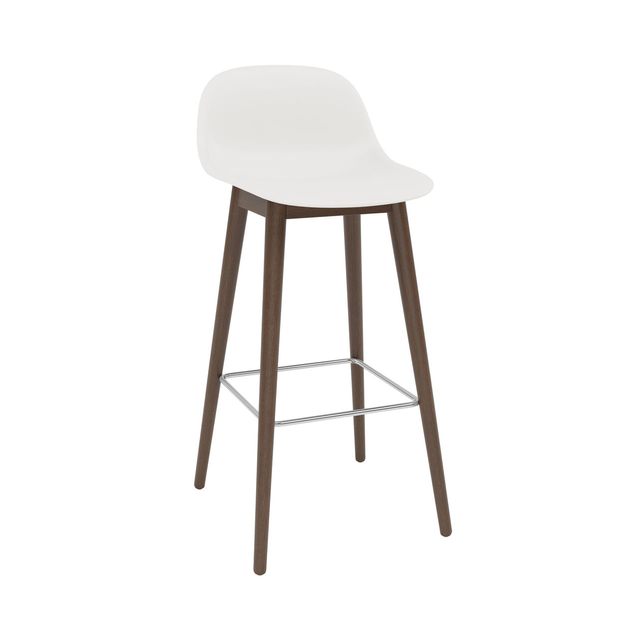 Fiber Bar + Counter Stool with Backrest: Wood Base + Bar + Stained Dark Brown + Natural White