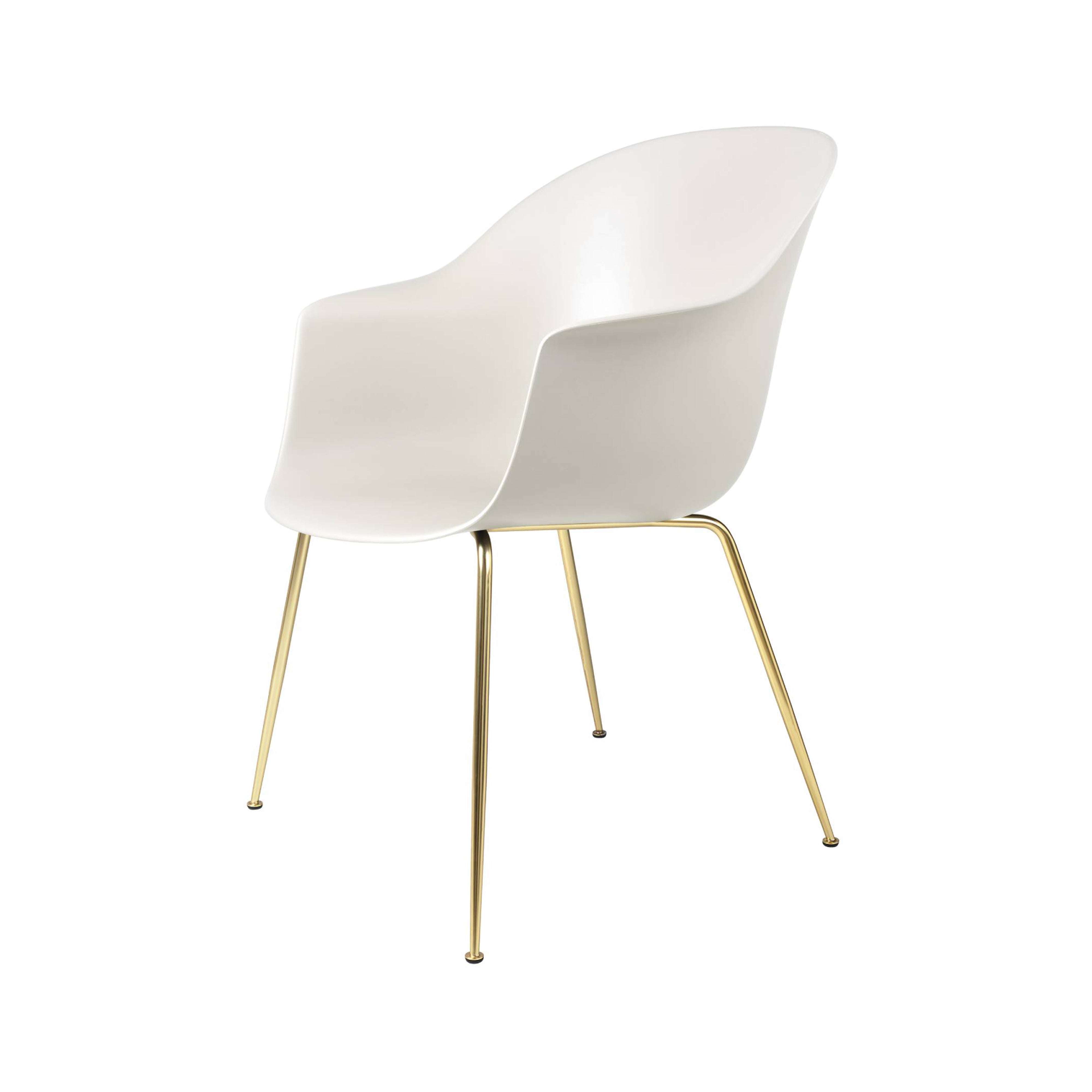 Bat Dining Chair: Conic Base + Brass Semi Matte + Alabaster White + Felt Glides