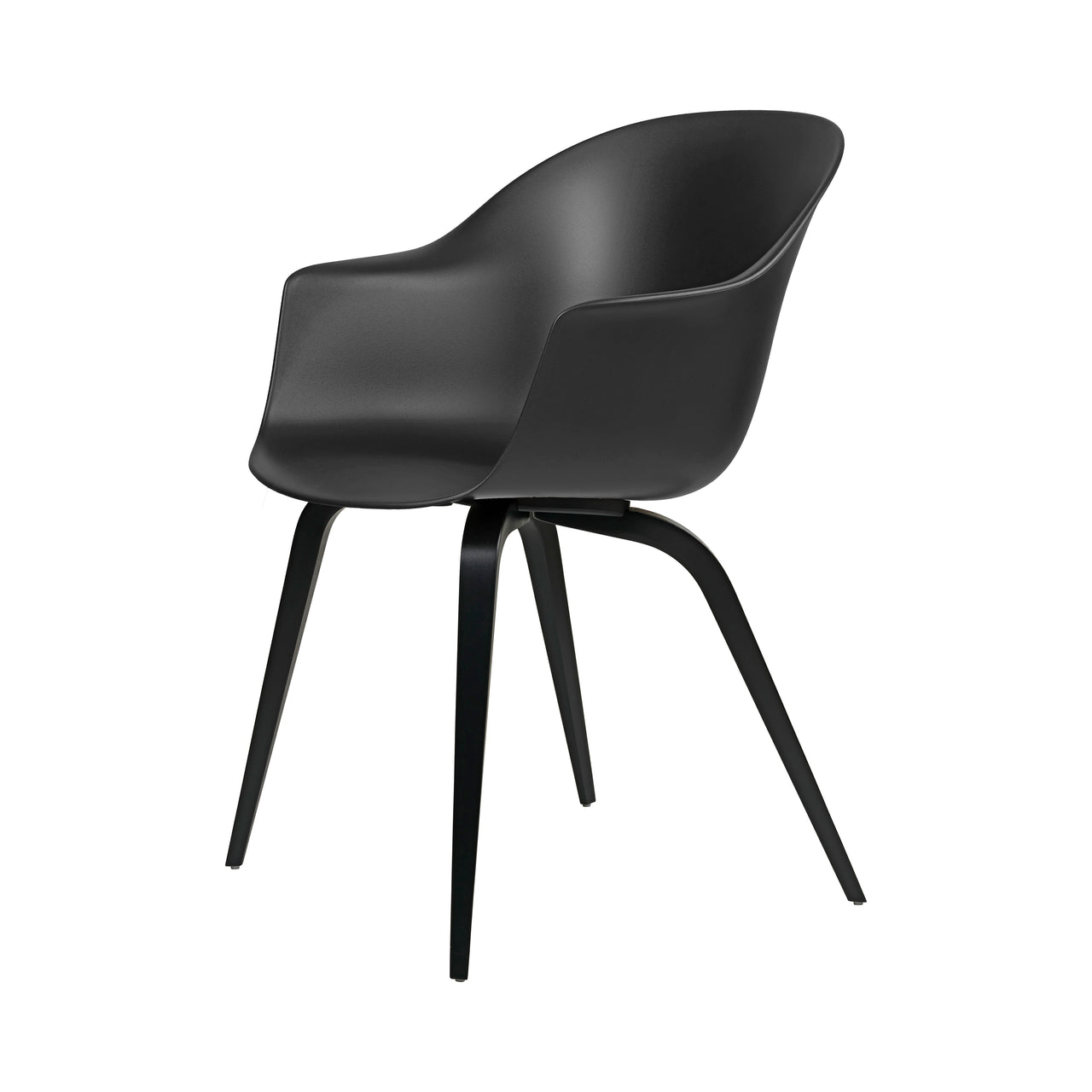 Bat Dining Chair: Wood Base + Black Stained Beech + Black + Plastic Glides