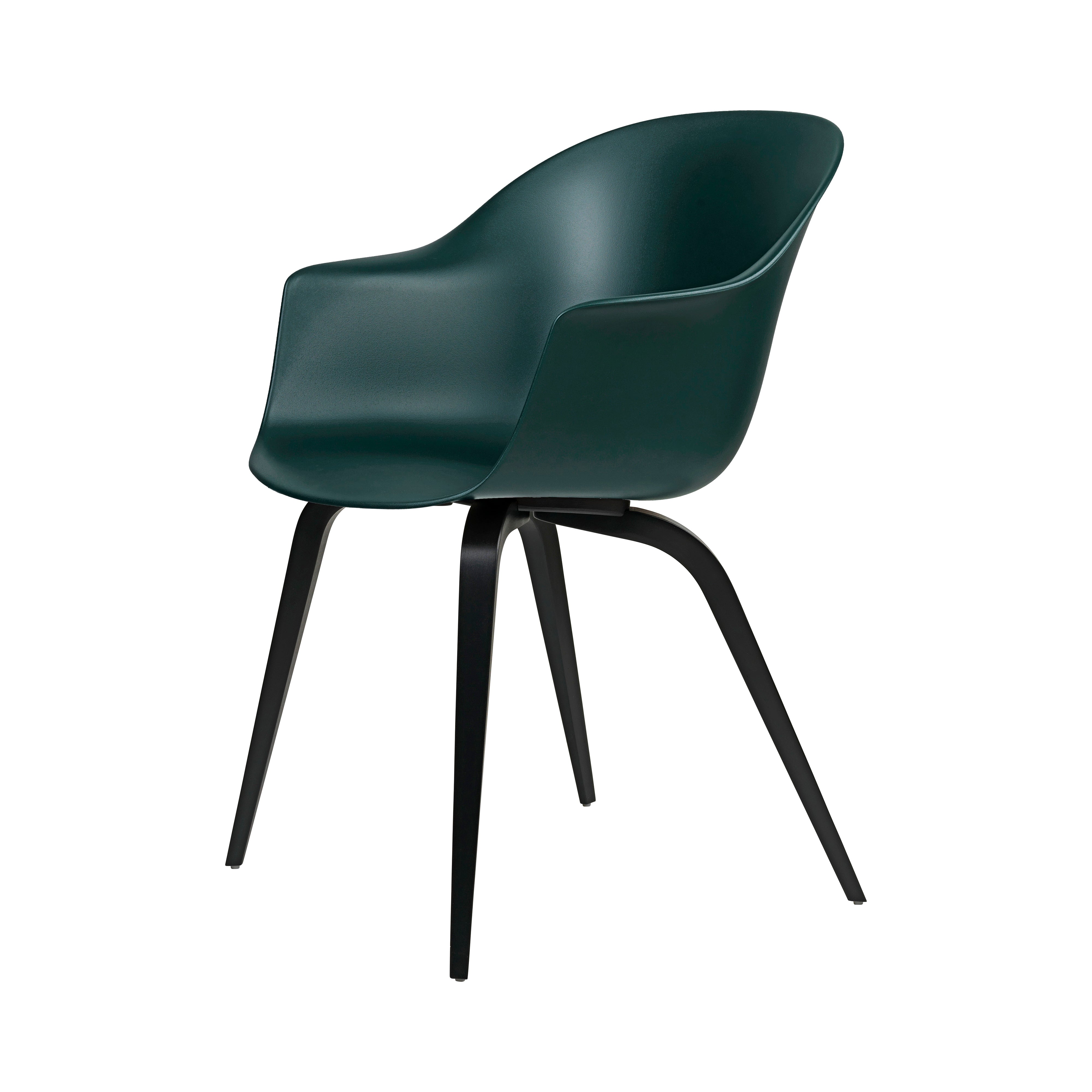 Bat Dining Chair: Wood Base + Black Stained Beech + Dark Green + Plastic Glides