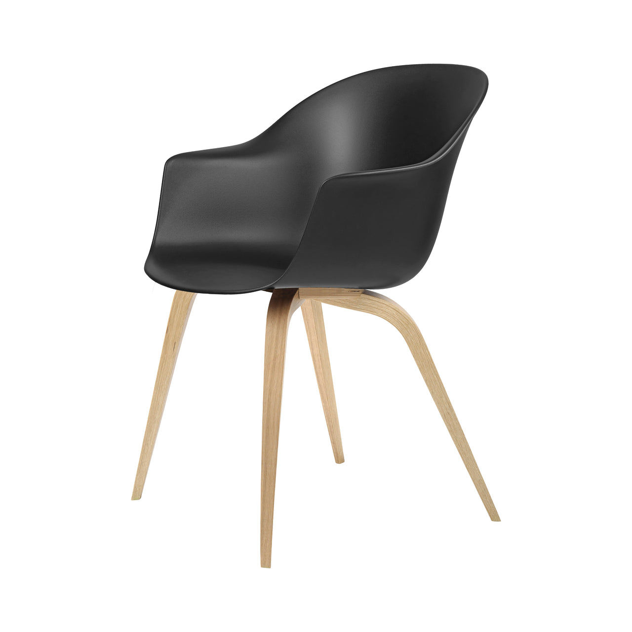Bat Dining Chair: Wood Base + Oak + Black + Plastic Glides