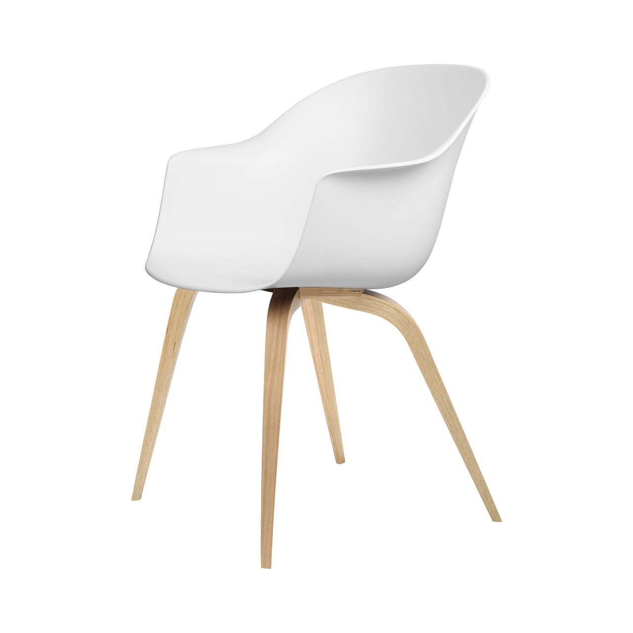 Bat Dining Chair: Wood Base + Oak + Alabaster White + Plastic Glides