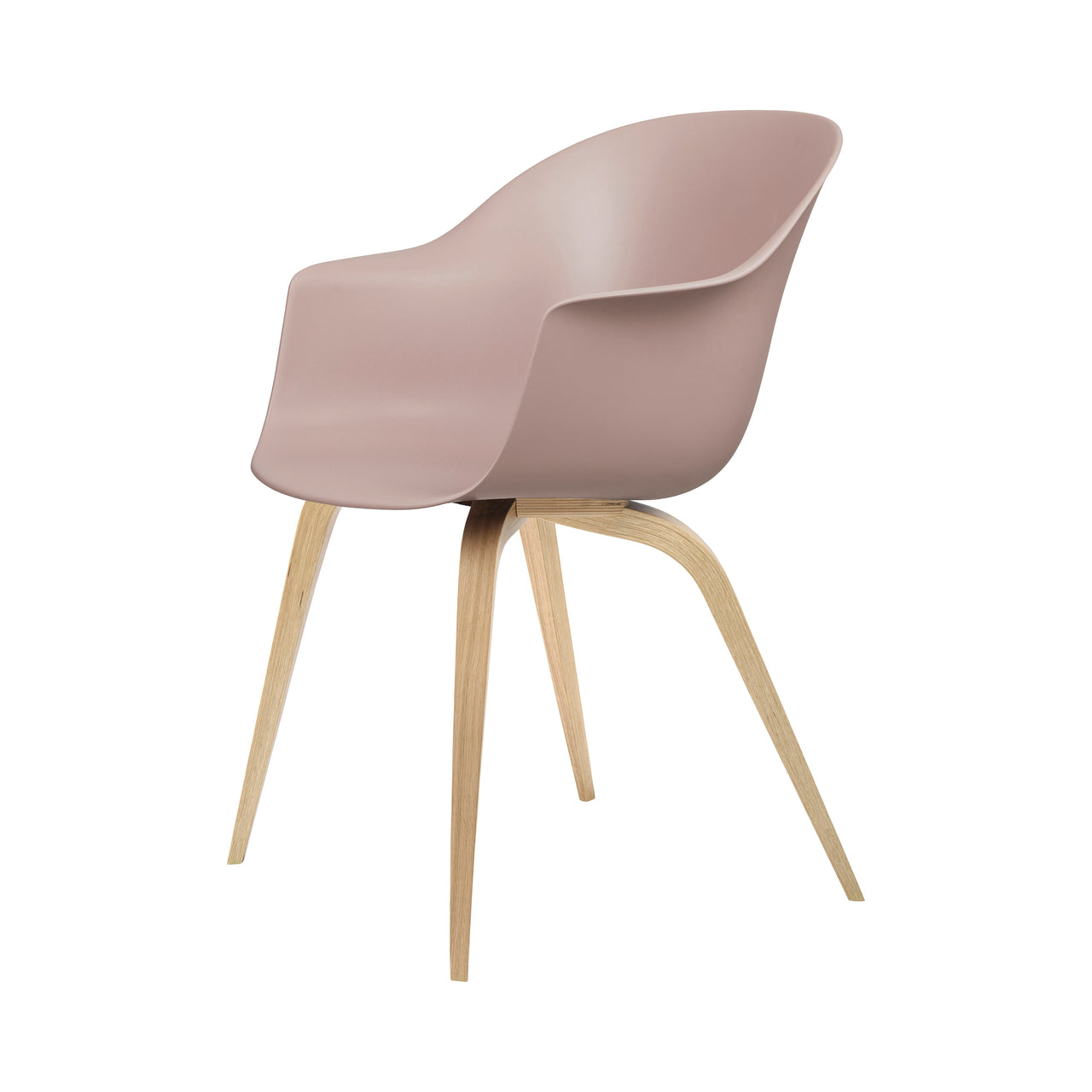 Bat Dining Chair: Wood Base + Oak + New Pink + Plastic Glides