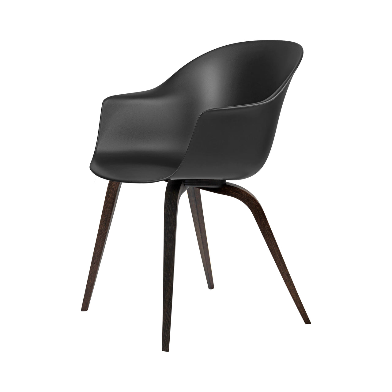 Bat Dining Chair: Wood Base + Smoked Oak + Black + Plastic Glides