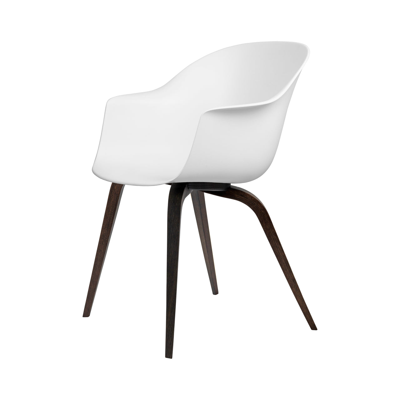 Bat Dining Chair: Wood Base + Smoked Oak + Alabaster White + Plastic Glides