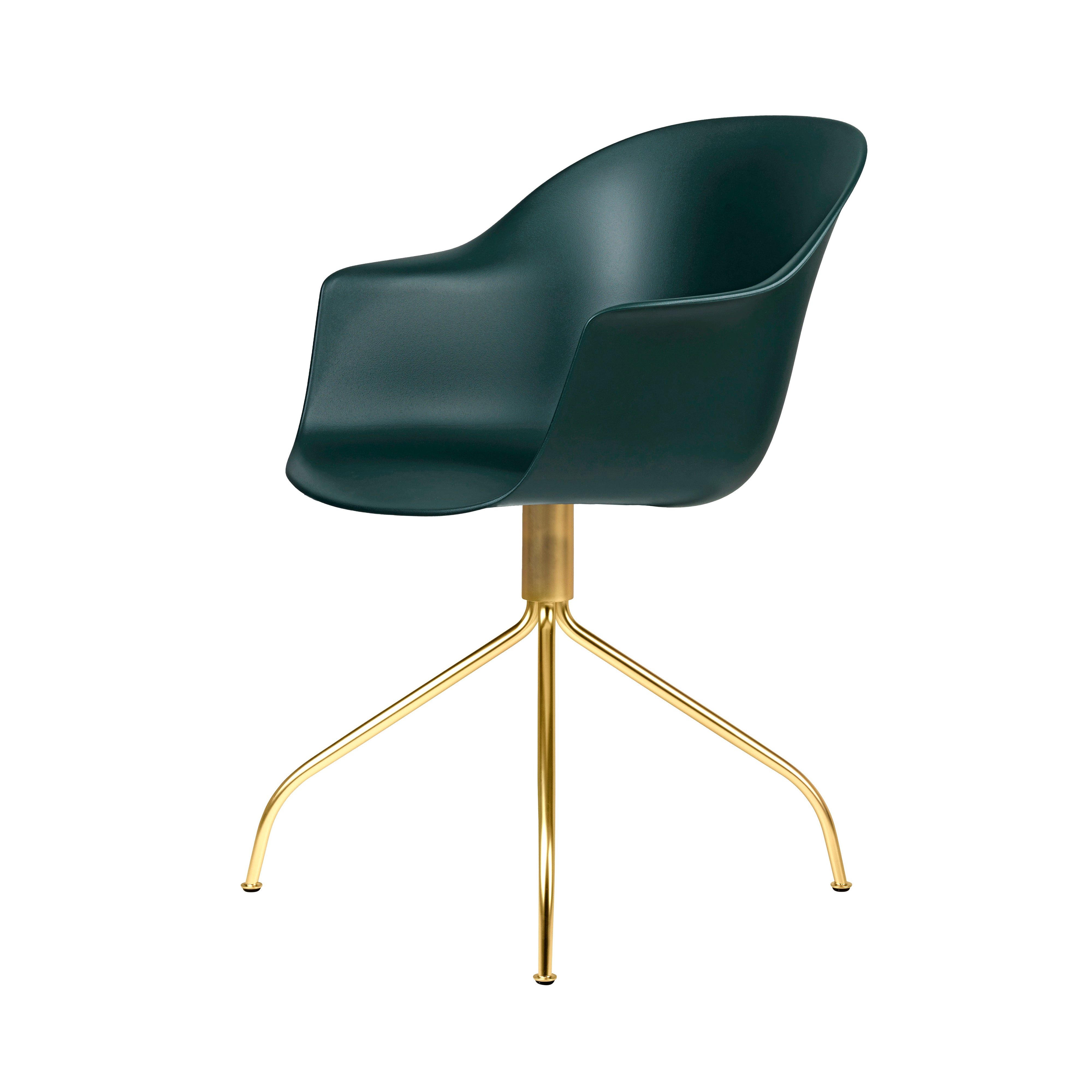 Bat Meeting Chair: Swivel Base + Brass Semi Matt + Dark Green + Felt Glides