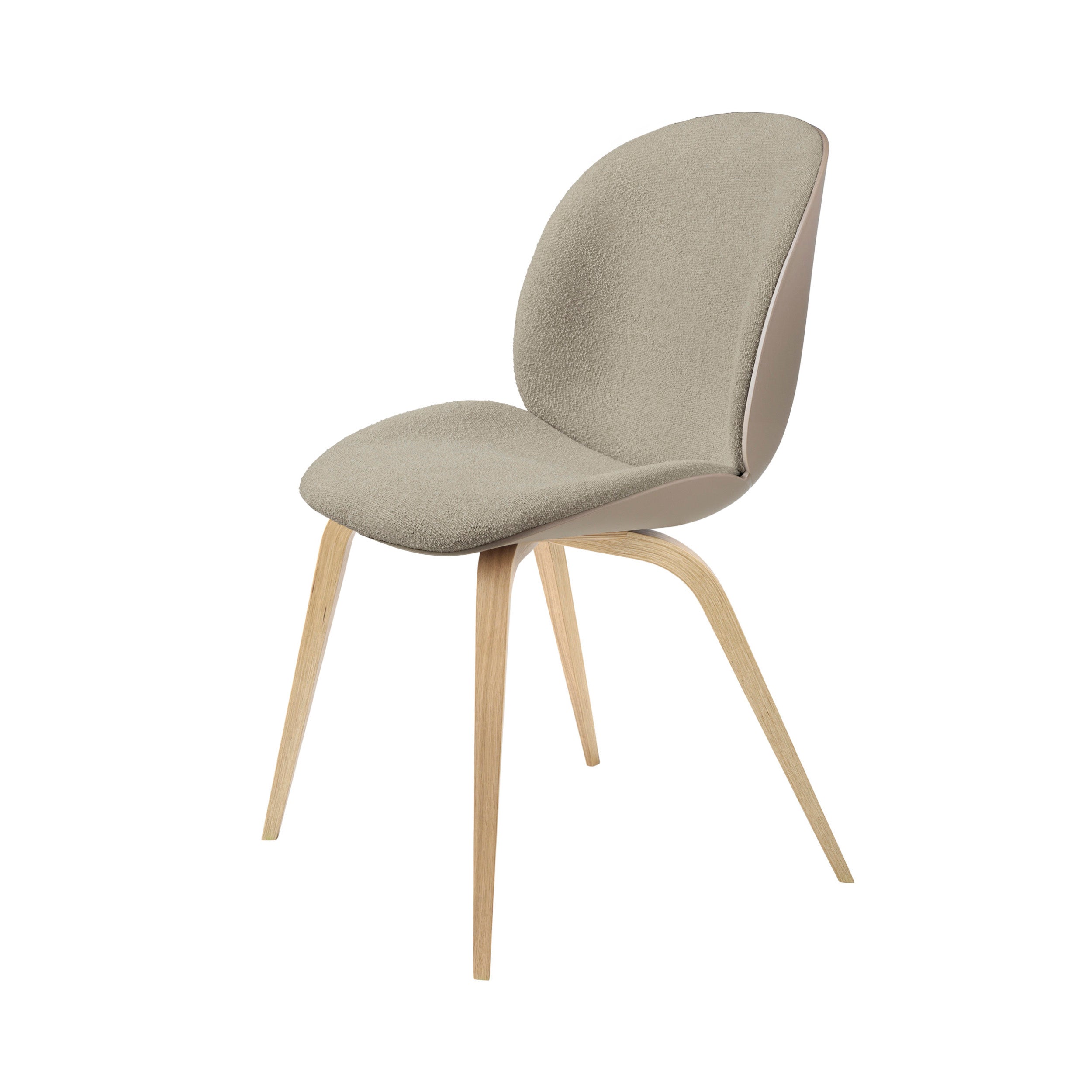 Beetle Dining Chair: Wood Base + Front Upholstered + New Beige + Oak