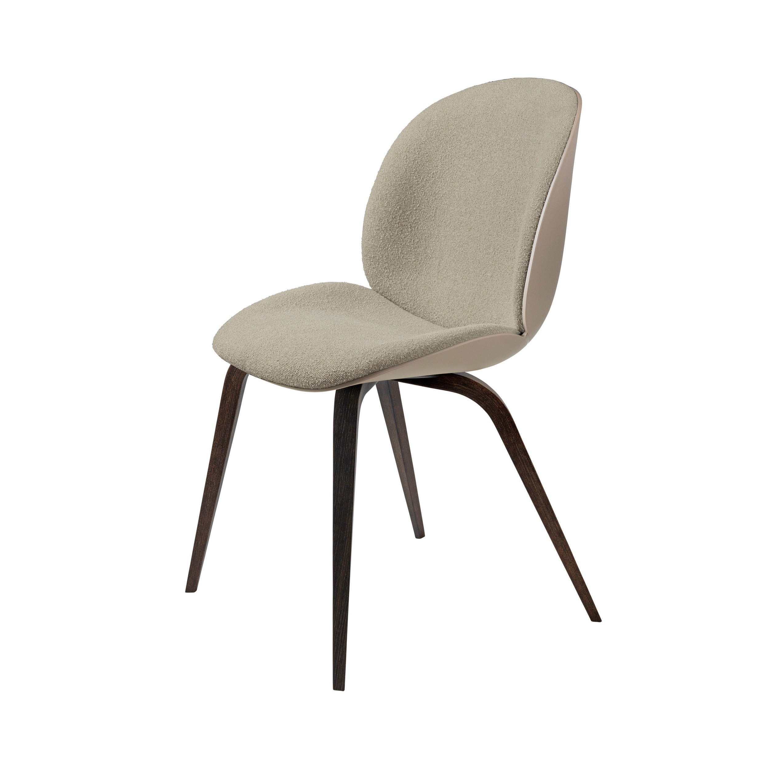 Beetle Dining Chair: Wood Base + Front Upholstered + New Beige + Smoked Oak