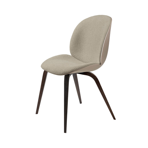 Beetle Dining Chair: Wood Base + Front Upholstered + New Beige + Smoked Oak