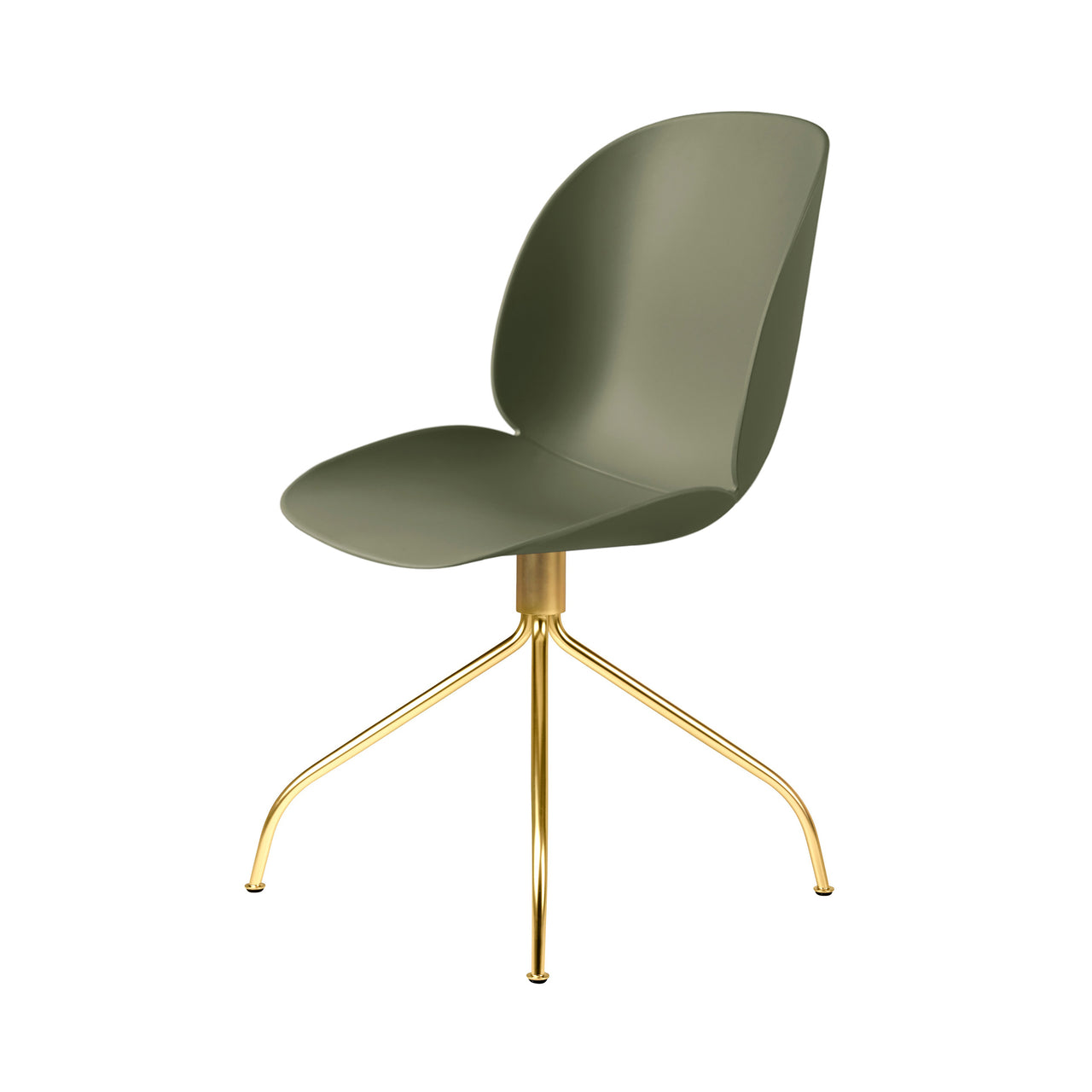 Beetle Meeting Chair: Swivel Base + Fern Green + Brass Semi Matt + Felt Glides