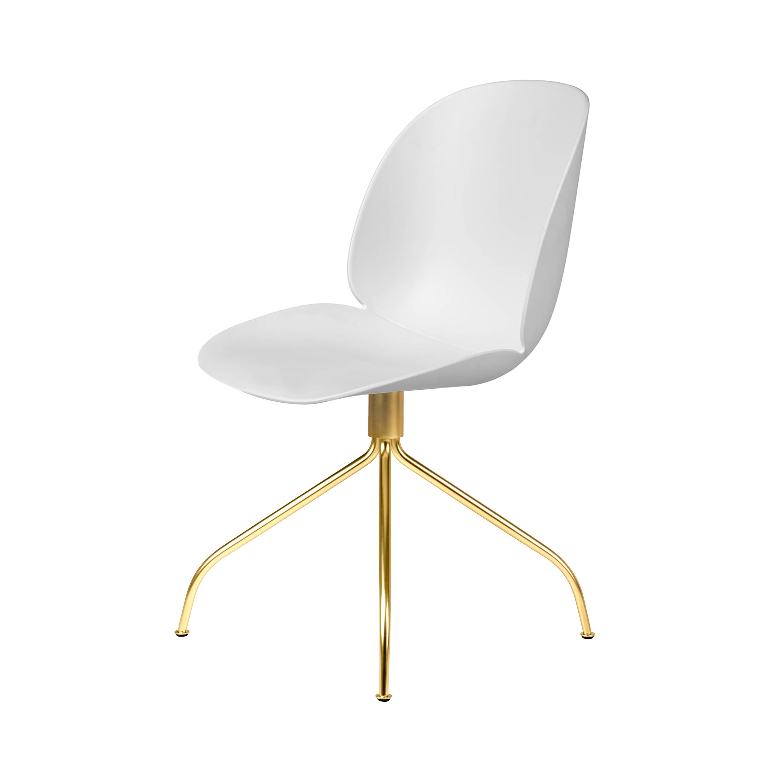 Beetle Meeting Chair: Swivel Base + Alabaster White + Brass Semi Matt + Felt Glides
