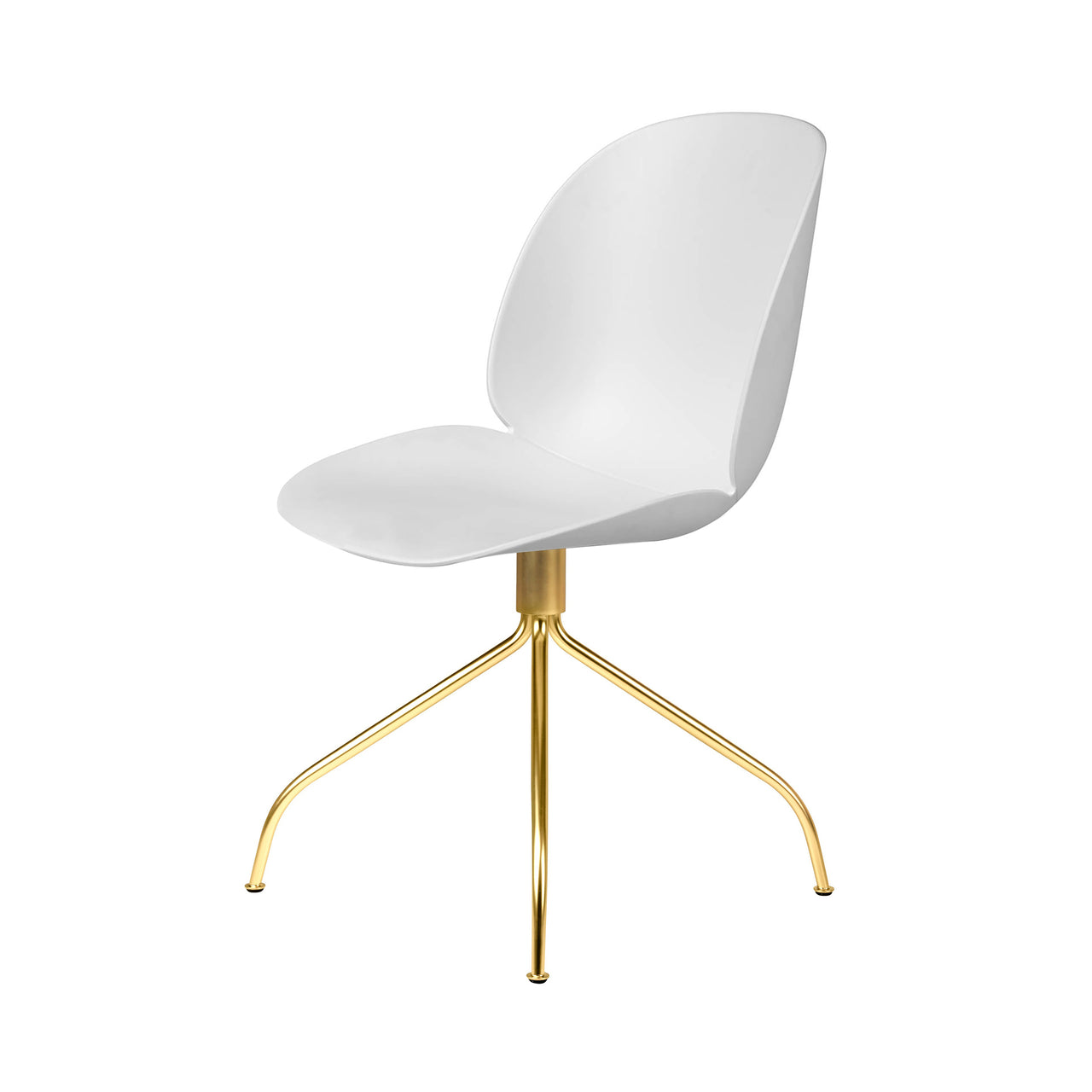 Beetle Meeting Chair: Swivel Base + Alabaster White + Brass Semi Matt + Felt Glides